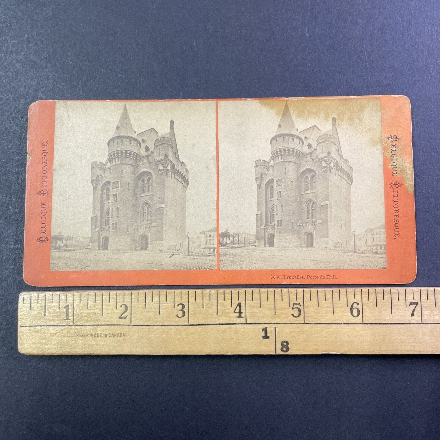 The Halle Gate Brussels Belgium Stereoview Orange Card Antique c1870s X2728