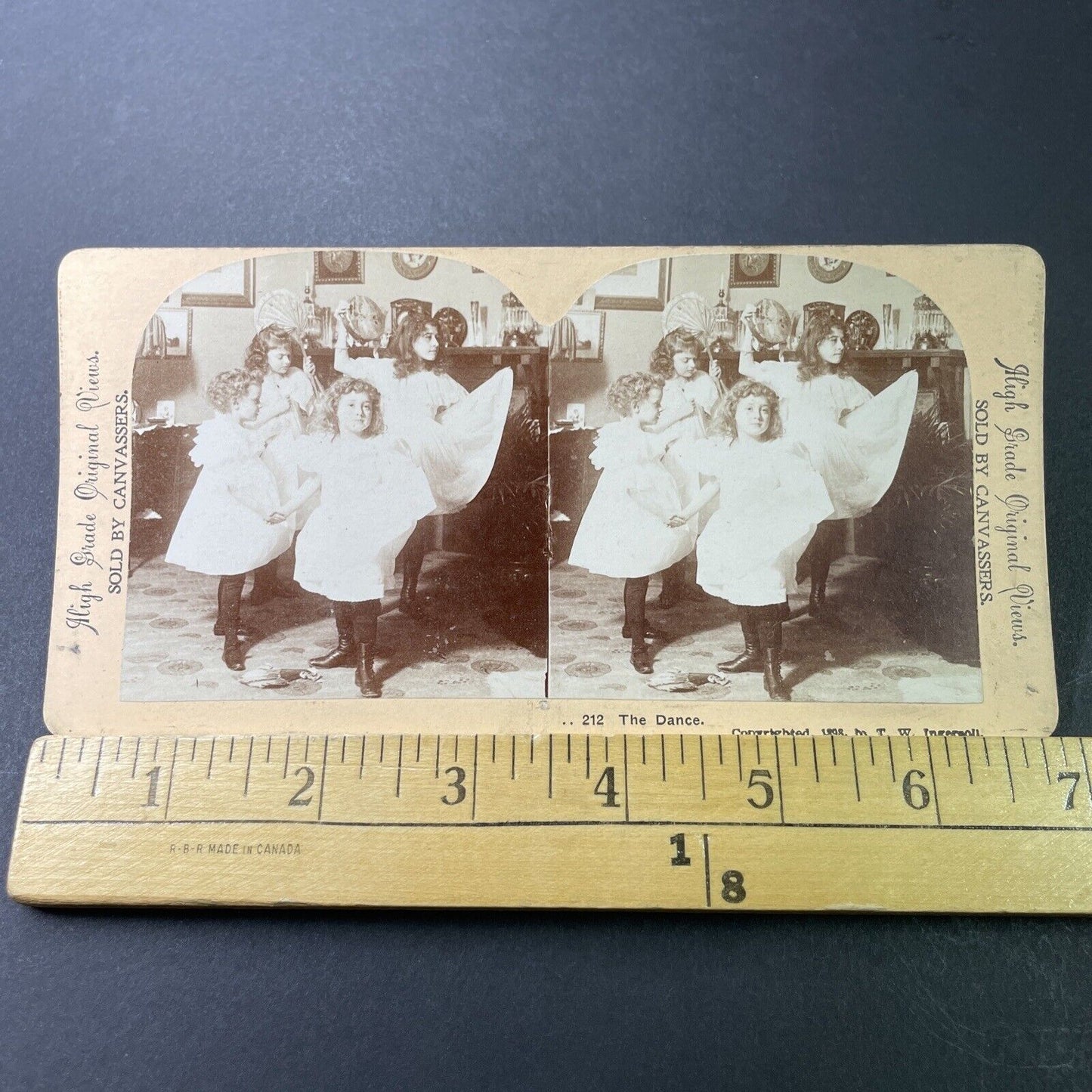 Antique 1898 Girls Dancing In Parlor Room Stereoview Photo Card P3398