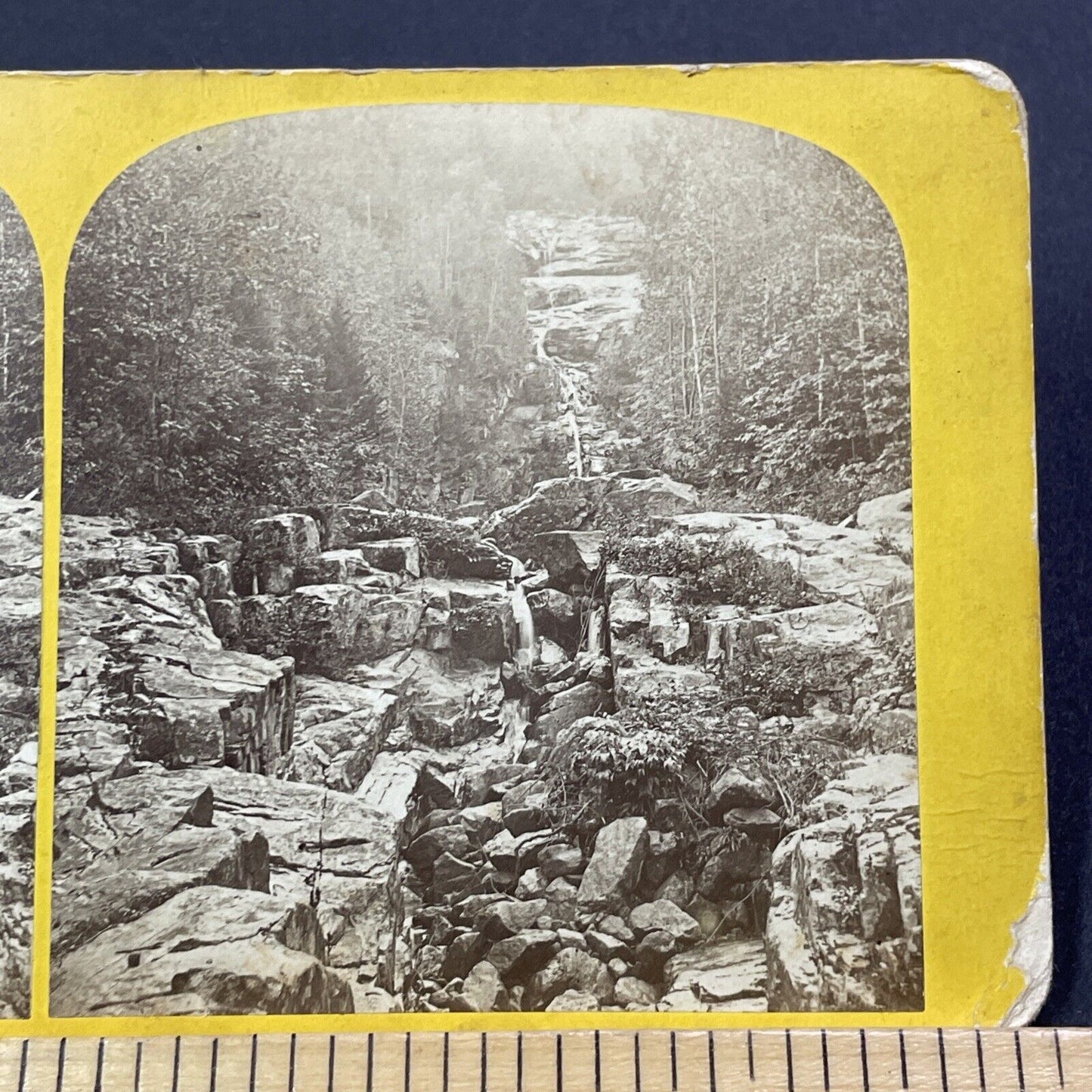 Antique 1860s Silver Cascade Rock Slide New Hampshire Stereoview Photo Card 1784