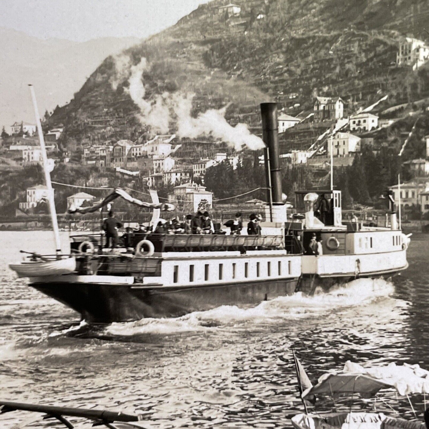 Antique 1920s Wealthy Tourists On Boat Como Italy Stereoview Photo Card P1420