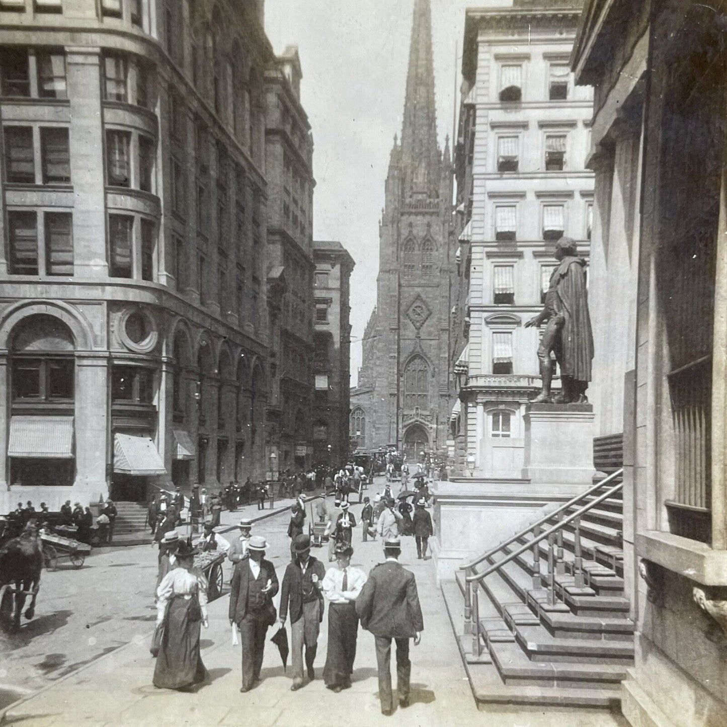 Antique 1909 Wall Street Stock Exchange New York Stereoview Photo Card P2240