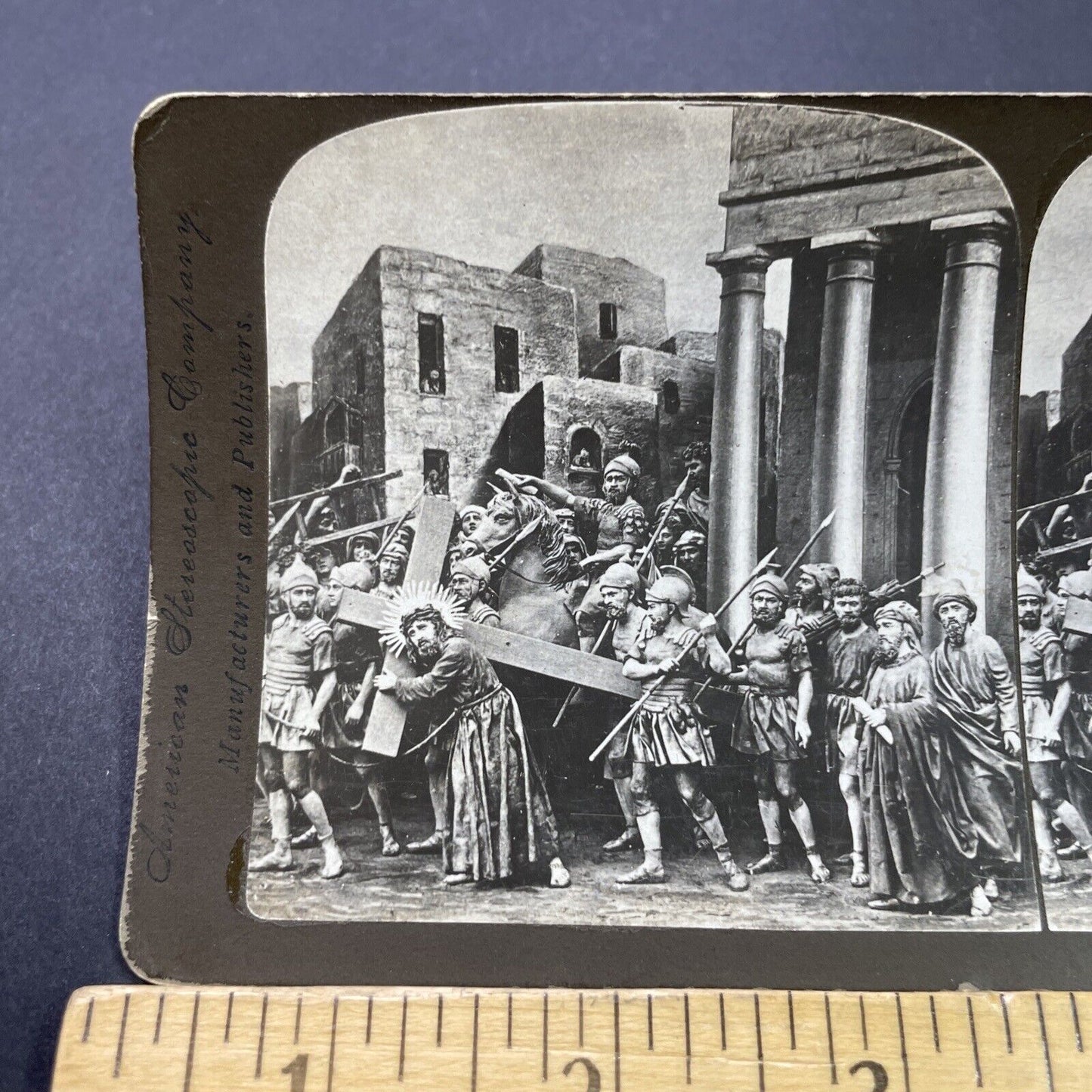 Antique 1880s Jesus Carries His Wood Cross Stereoview Photo Card P3133