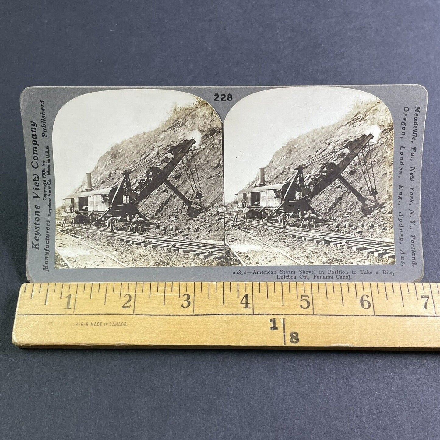 Antique 1906 Construction Excavator On Railway Track Stereoview Photo Card P2226