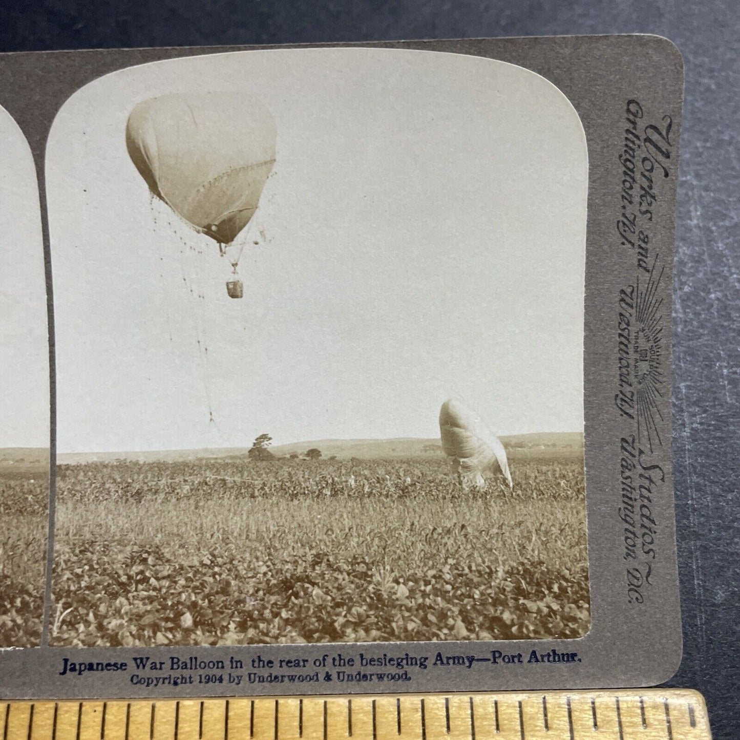 Antique 1905 Japanese Army War Balloon In China Stereoview Photo Card P1820