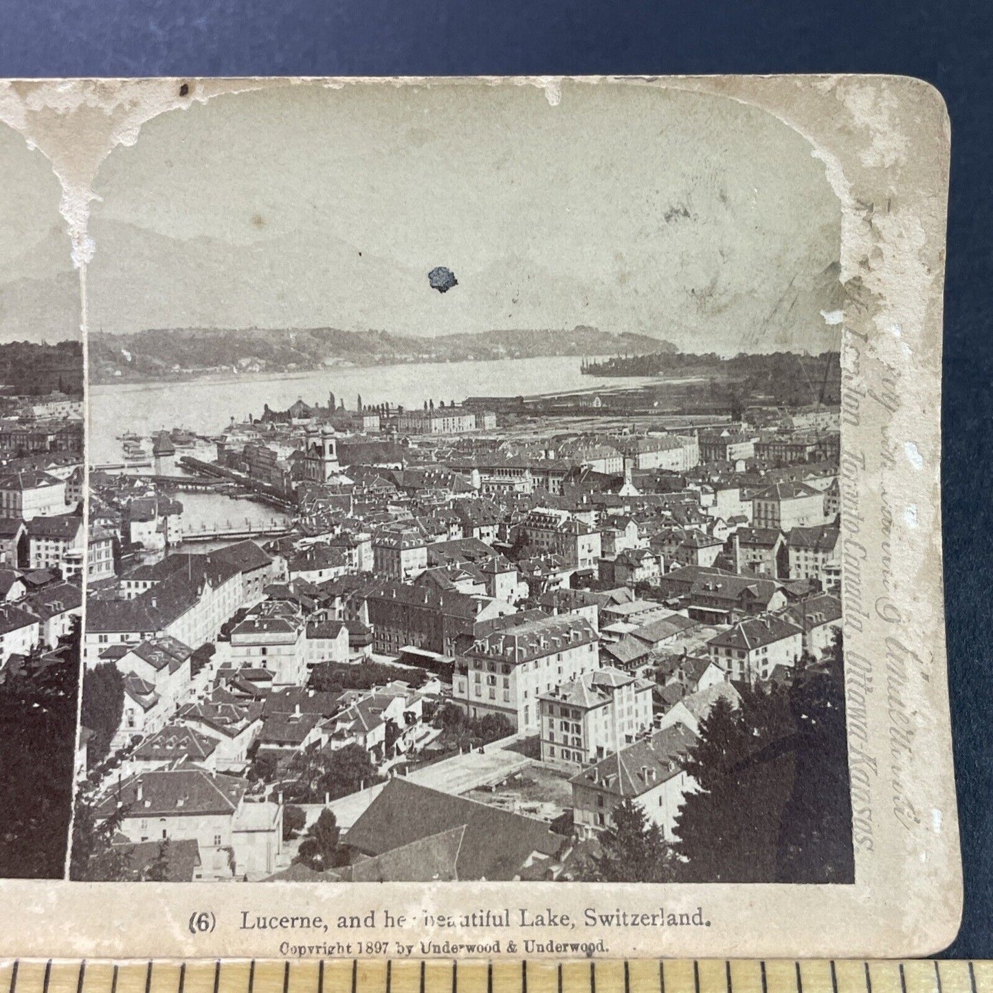 Antique 1897 Lucerne Switzerland City View Stereoview Photo Card P3949