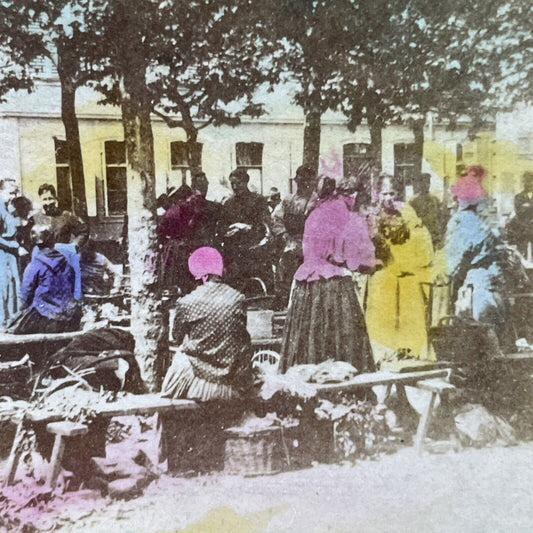 Antique 1880s Strasbourg Farmer Market France Stereoview Photo Card P2878