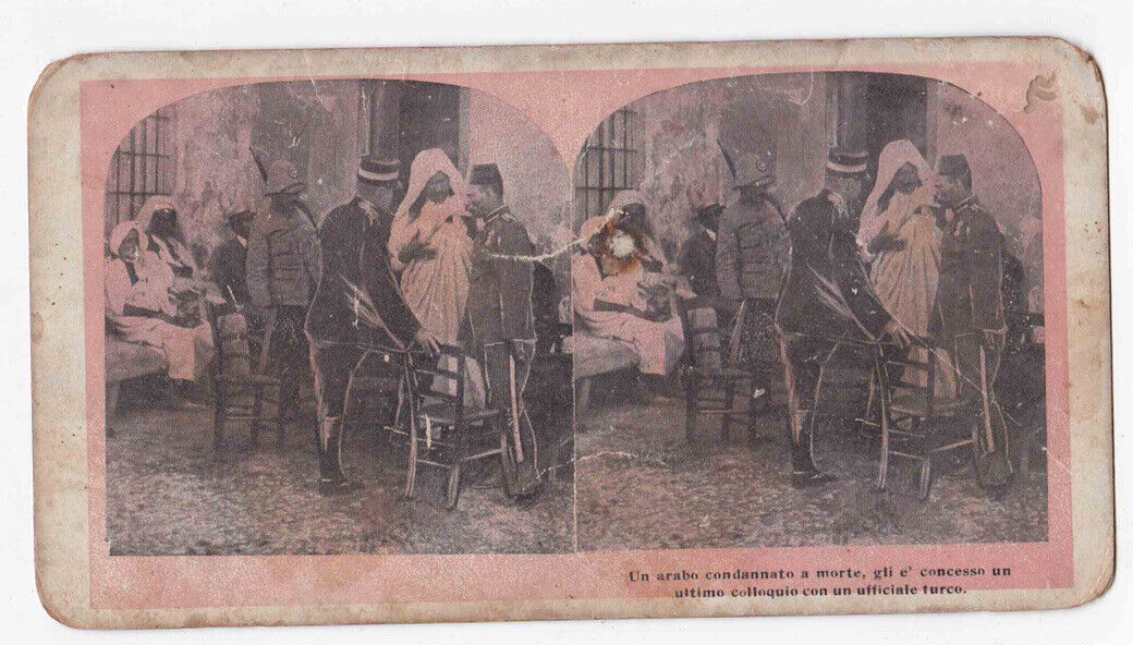 Antique 1911 Turkish And Arab Leaders Surrender To Italy, Libya Stereo Card P191