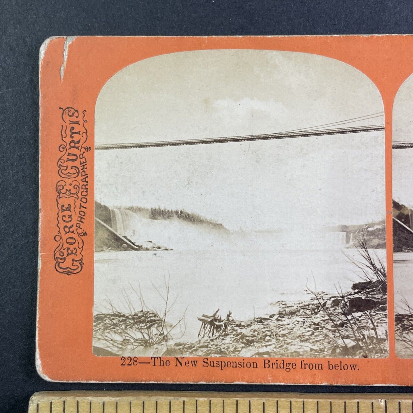 Niagara Falls from Bottom of Gorge Stereoview George Curtis Antique c1870s Y2767