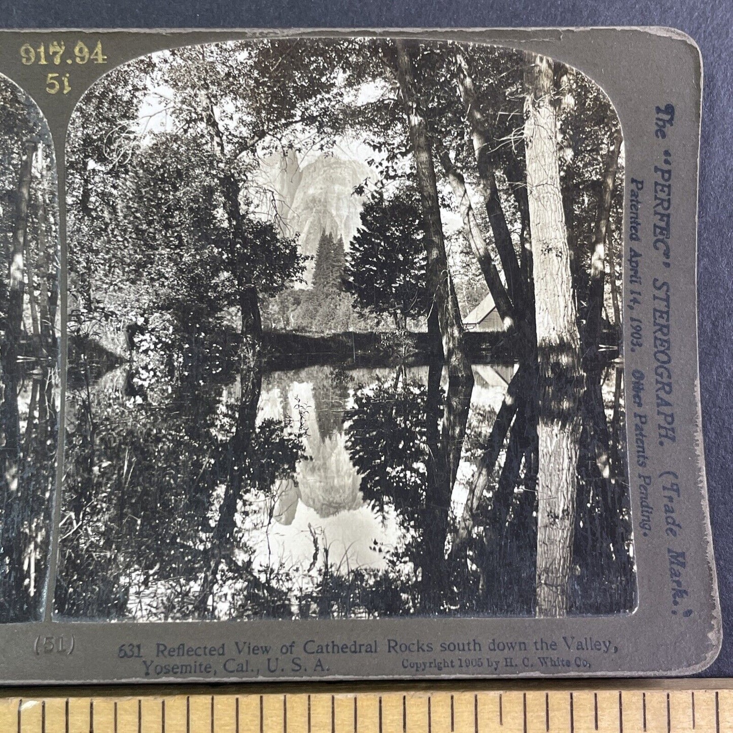 Cathedral Rocks Yosemite Valley California Stereoview H.C. White c1905 Y1156