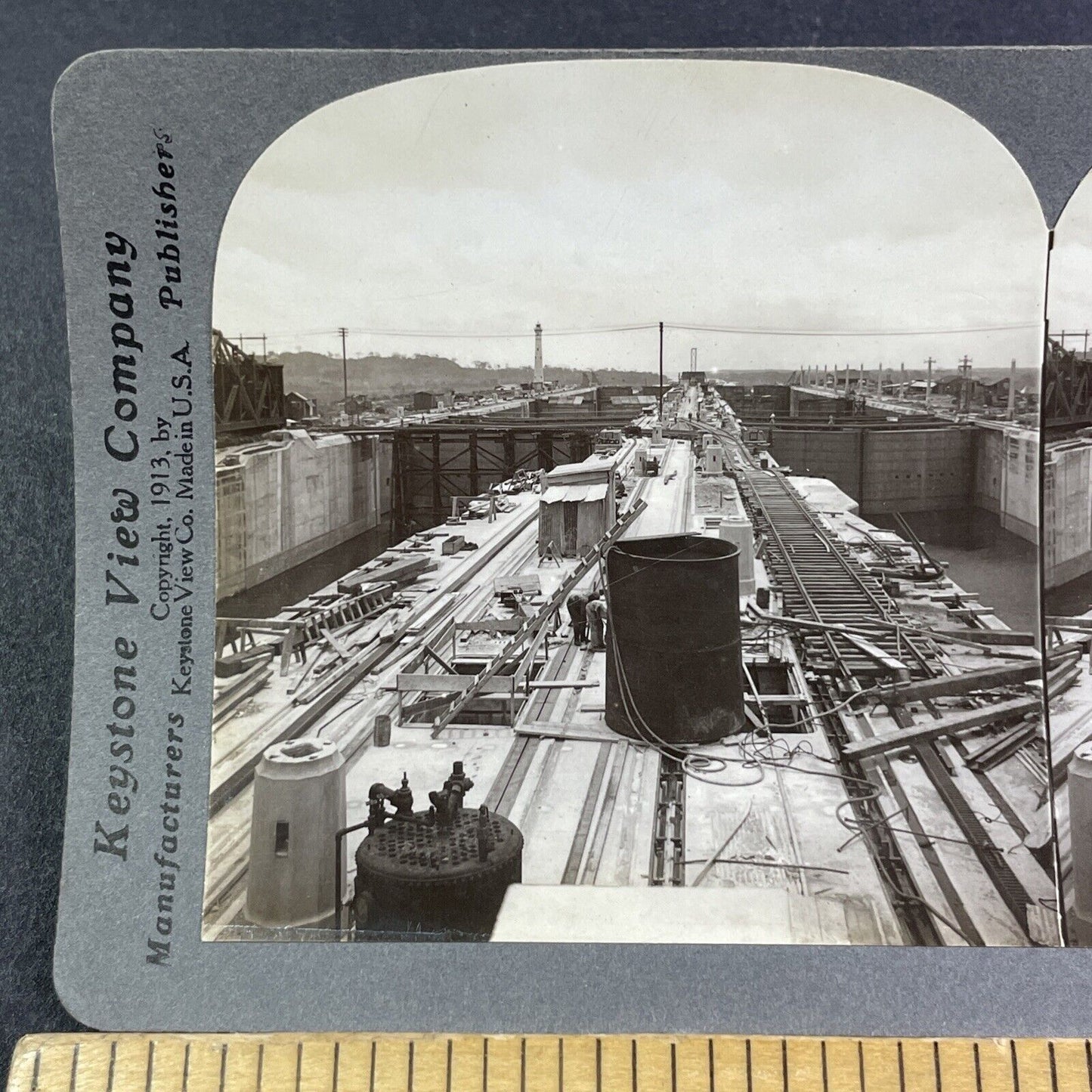 Formwork Along the Panama Canal Stereoview Antique c1913 Y2816