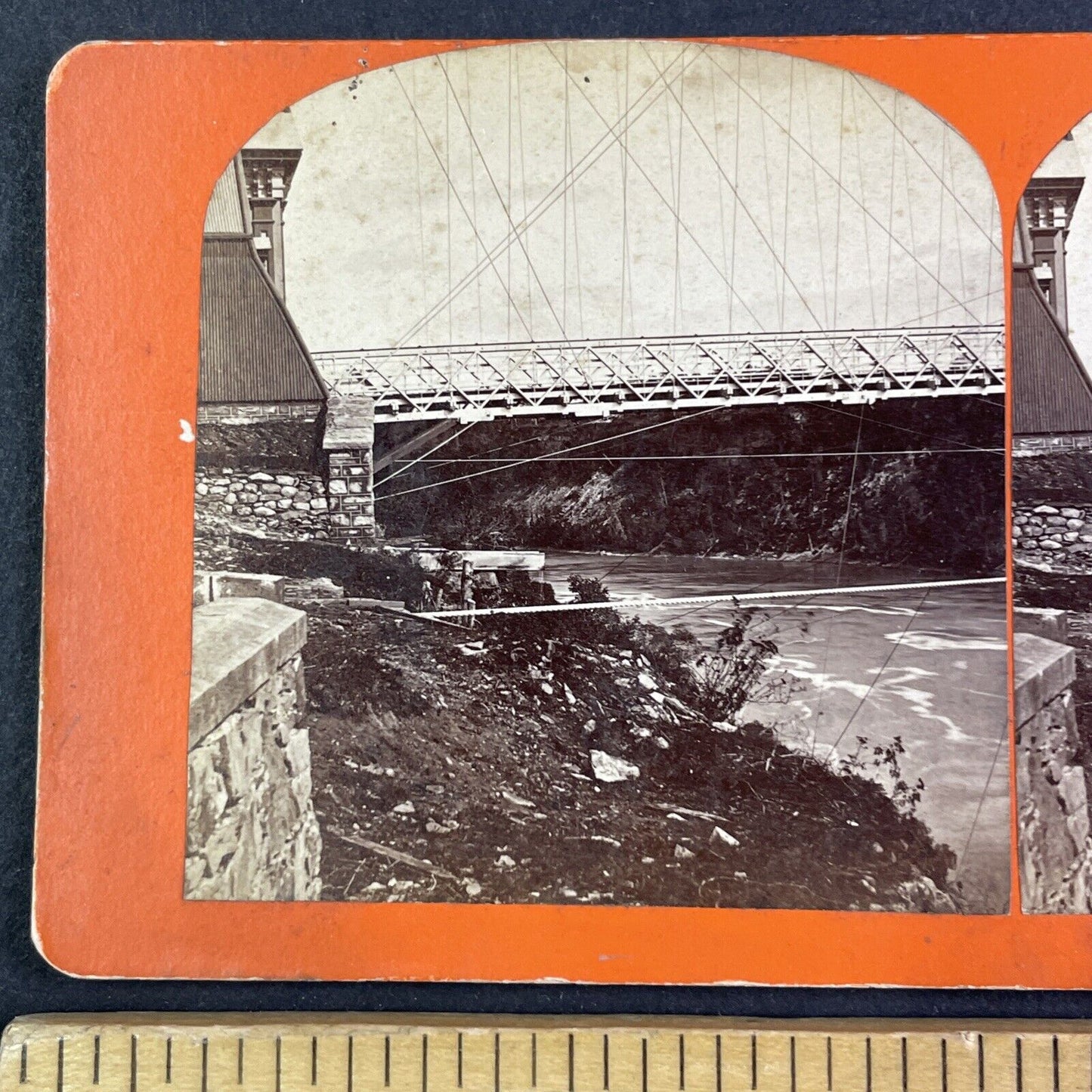 Niagara Falls Suspension Bridge Abutment Stereoview Antique c1870 Y2845