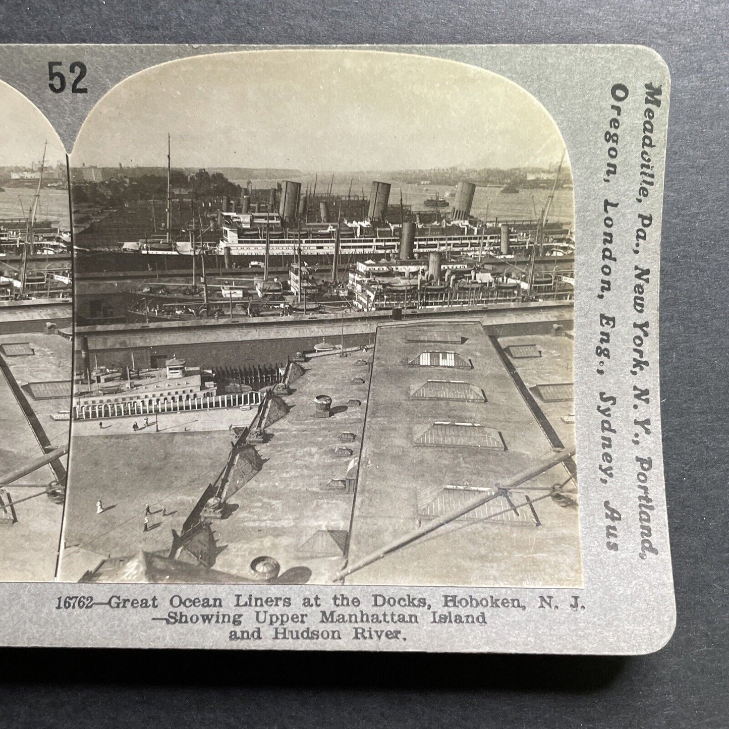 Antique 1918 Ocean Liner Ships In Hoboken New Jersey Stereoview Photo Card P1284