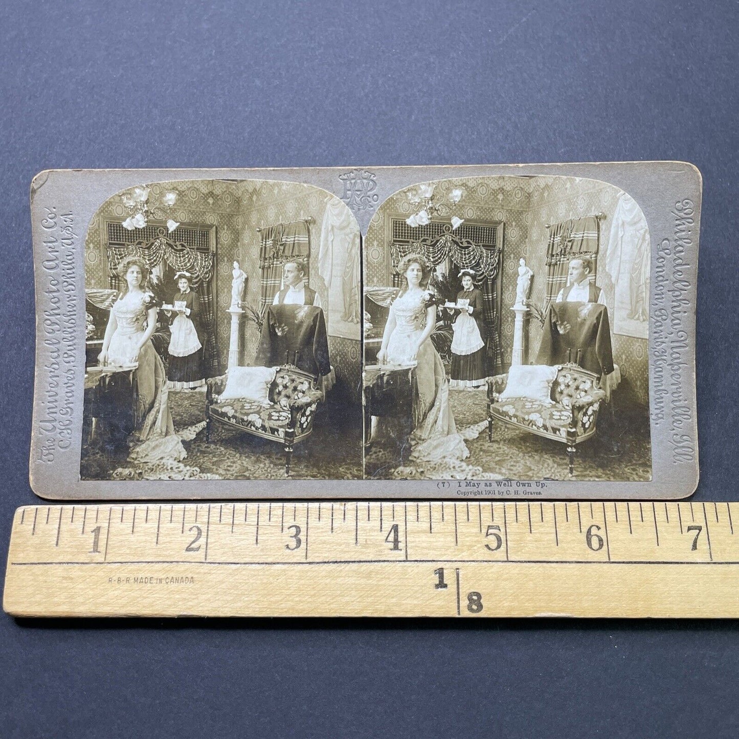 Antique 1901 Wife Accuses Husband Of Affair Stereoview Photo Card P2576