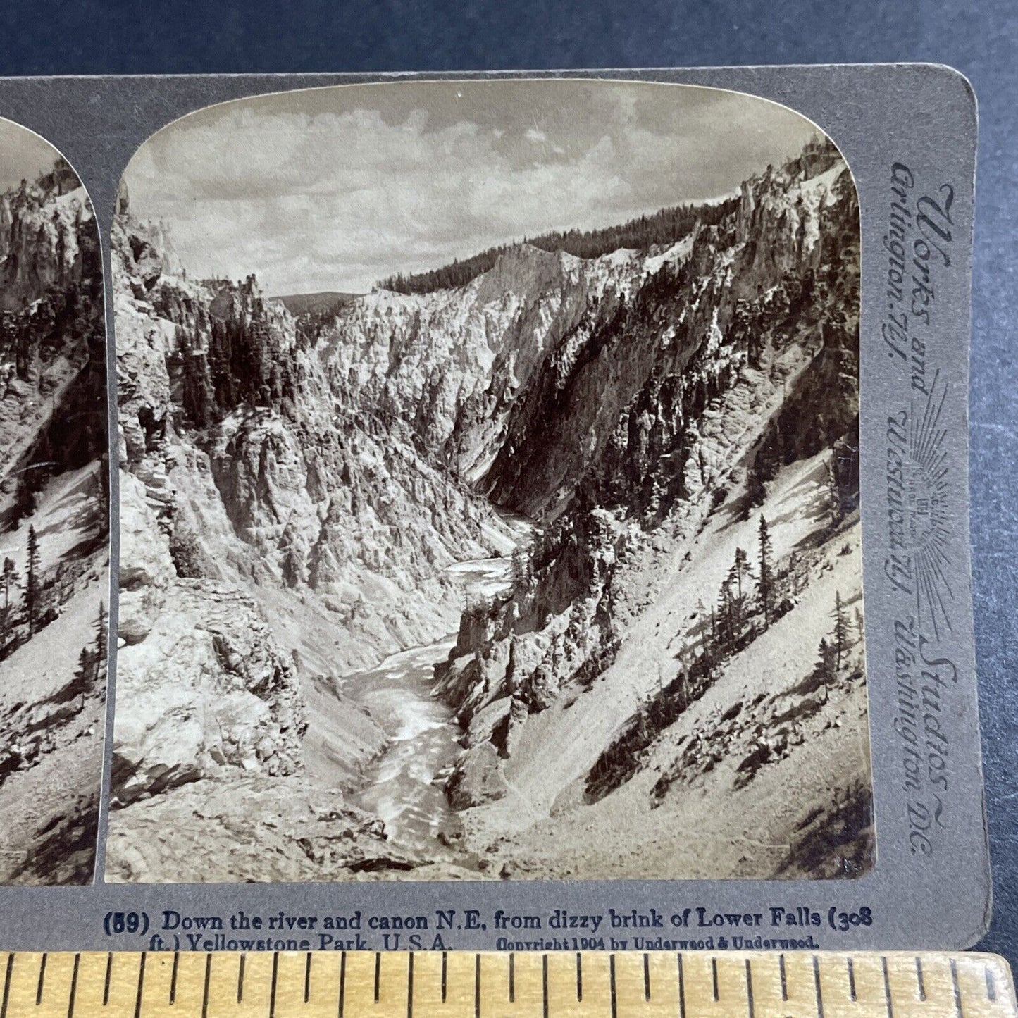 Antique 1904 Lower Falls Yellowstone National Park Stereoview Photo Card P4947