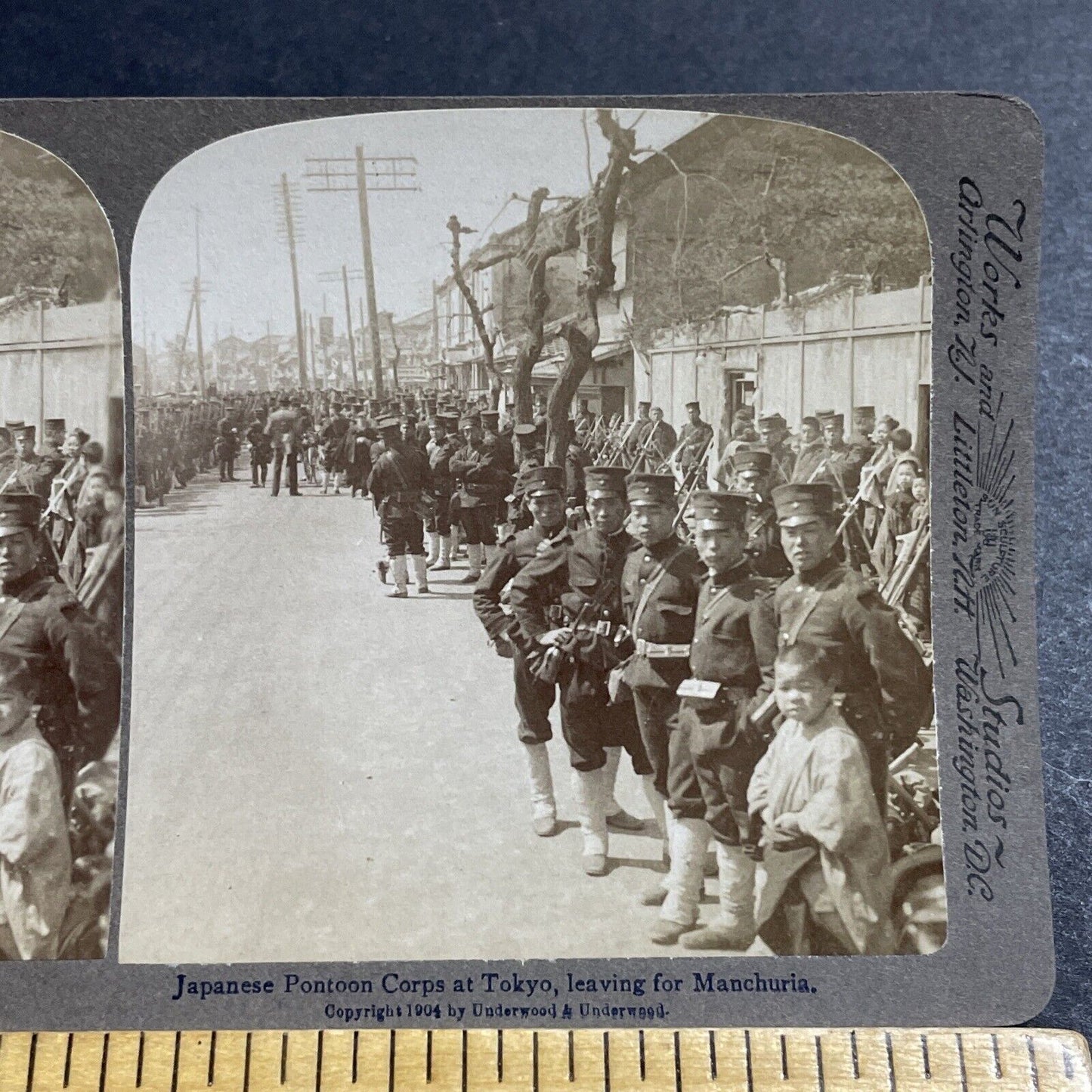 Antique 1904 Japanese Soldiers In Tokyo Japan Stereoview Photo Card P5601