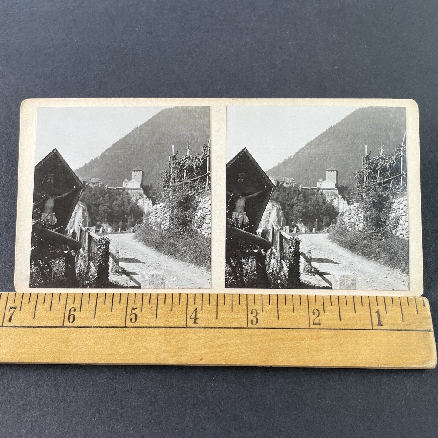 Antique 1925 Tirol Castle South Tyrol Italy OOAK Stereoview Photo Card P3245