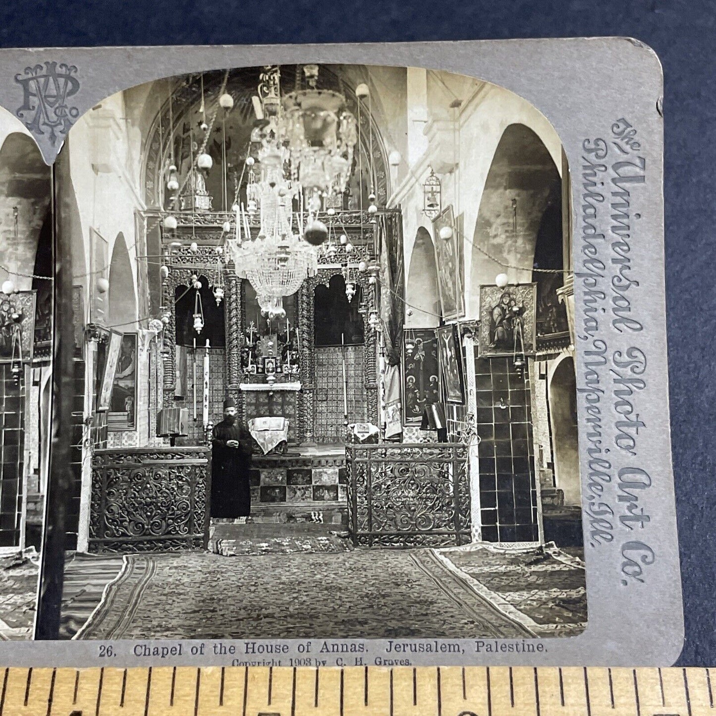 Antique 1903 Jewish Rabbi Jerusalem Church Stereoview Photo Card P4369