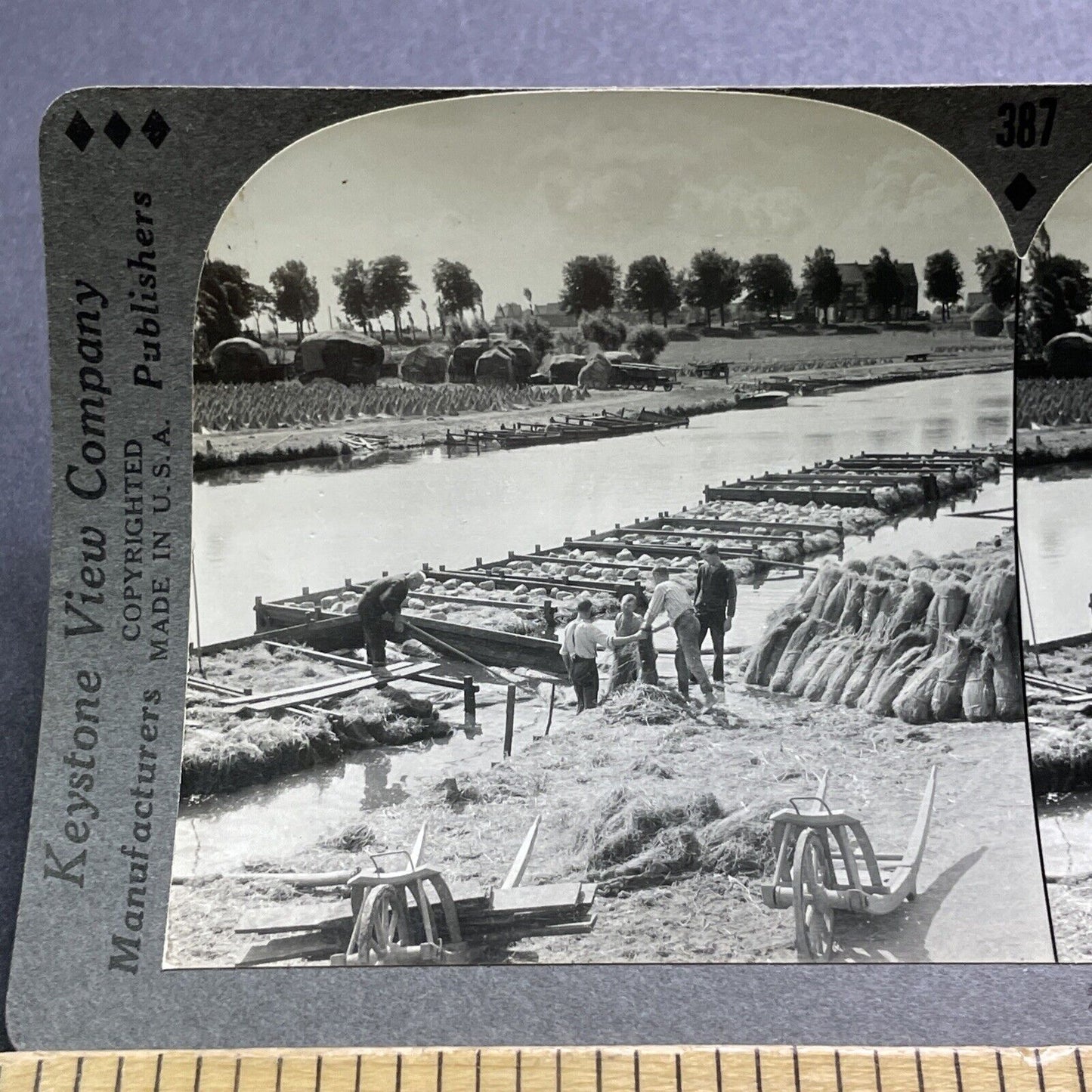 Antique 1920s Farming Boats Courtrai Belgium Stereoview Photo Card V2933