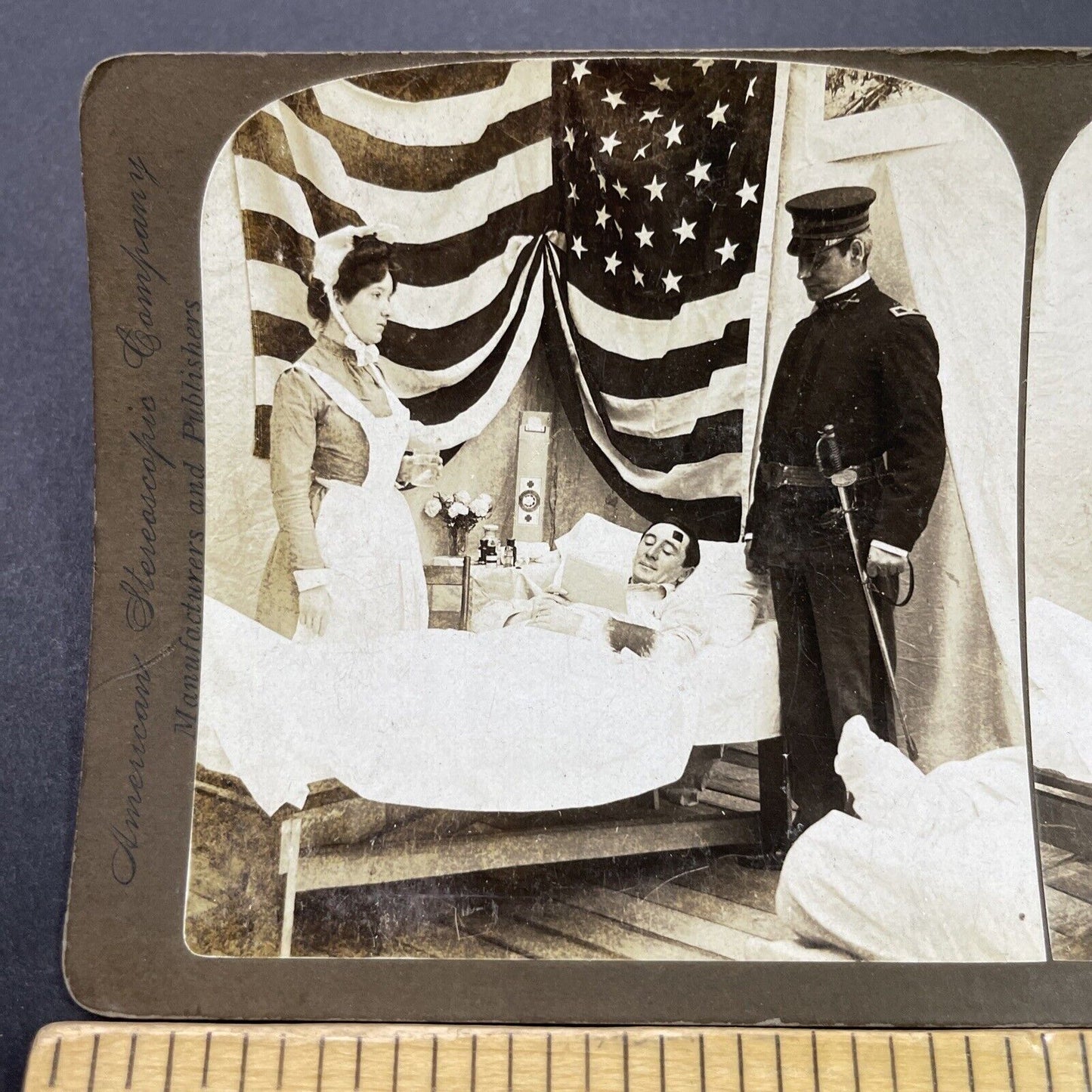 Antique 1906 Wounded US Soldier Hospital Discharged Stereoview Photo Card P3109