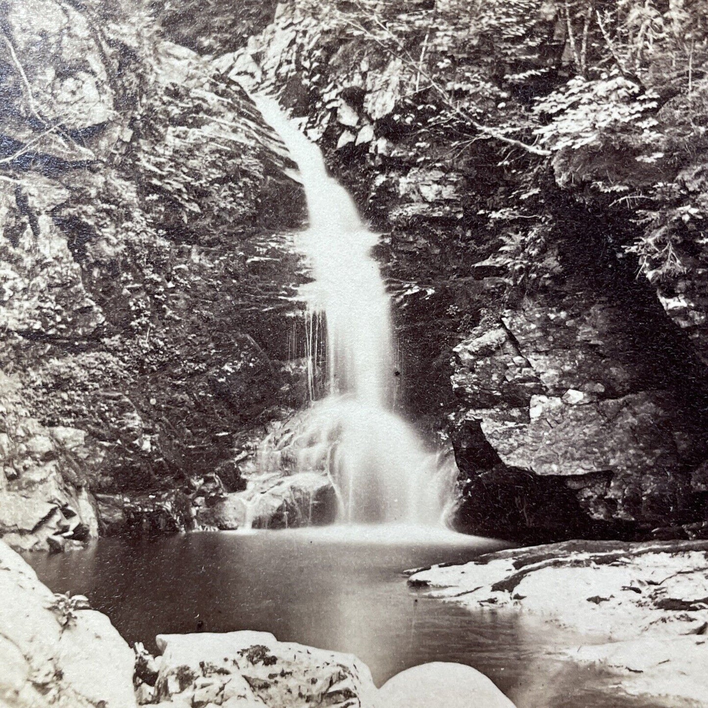 Antique 1865 Glenwood Falls Waterville New Hampshire Stereoview Photo Card V1942