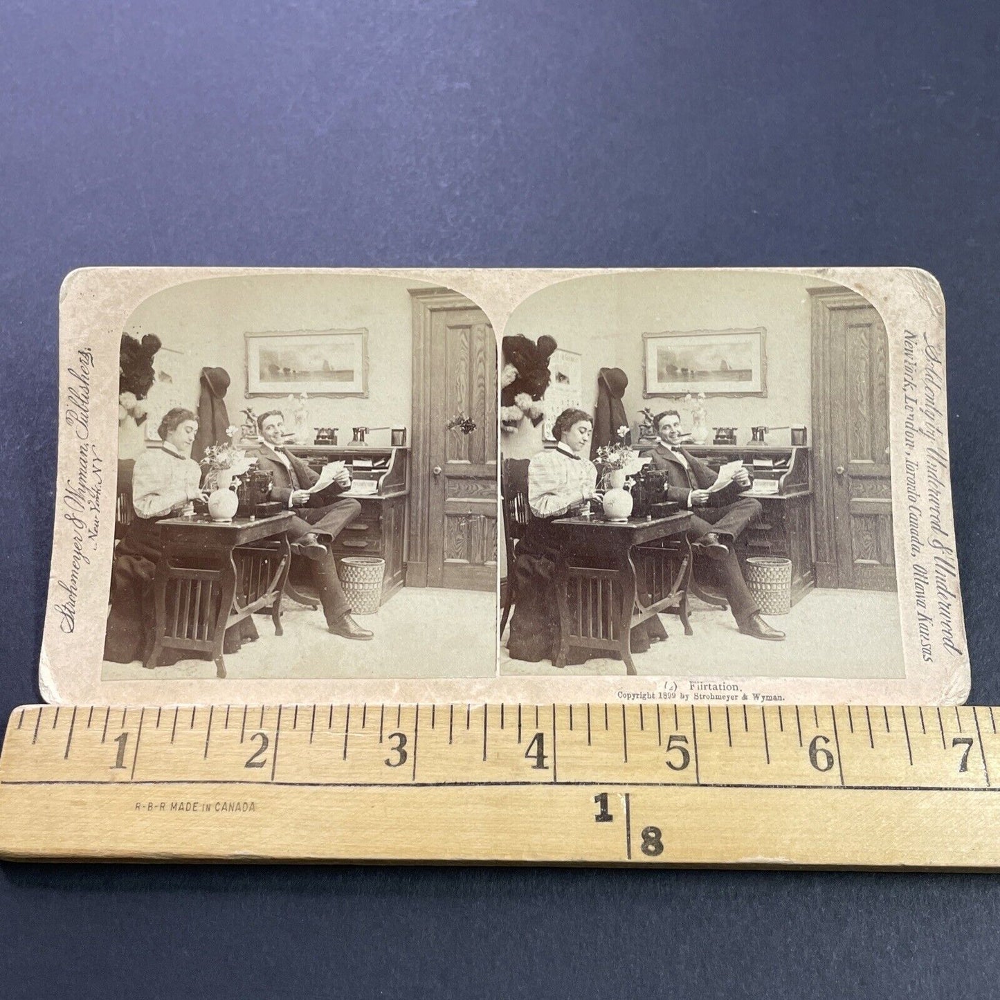 Antique 1899 Man Smokes Cigars Beside Secretary Stereoview Photo Card P4081