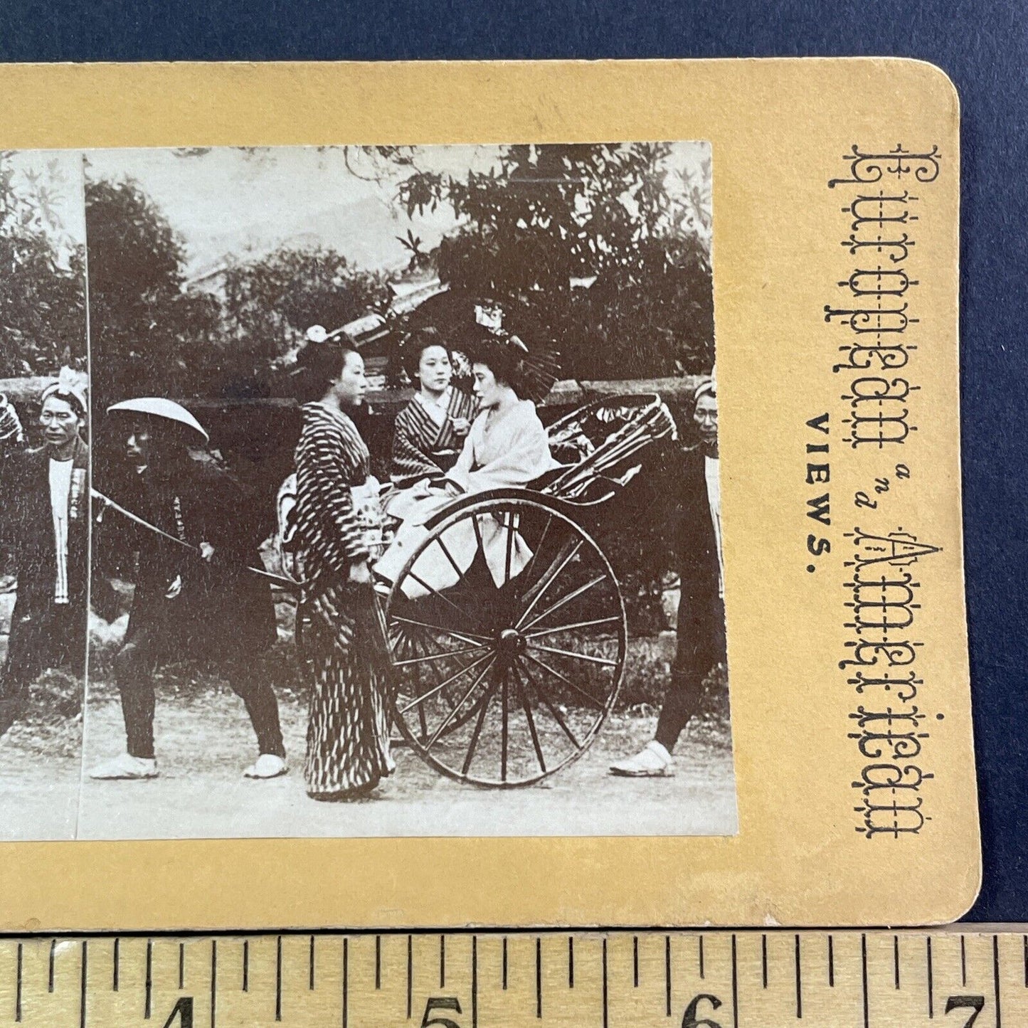 Japanese Carriage Taxi Cart Stereoview Kusakabe Kimbei Antique c1870 X3114 RARE