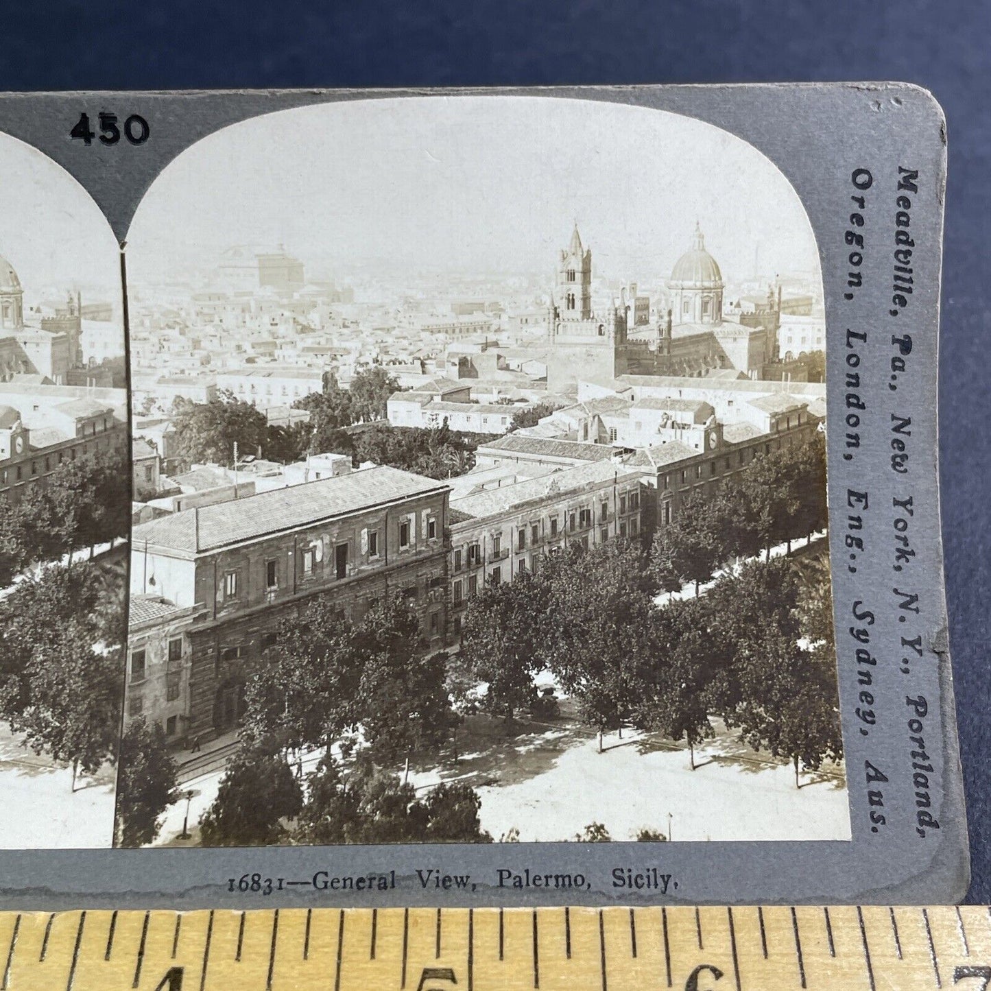 Antique 1910 City Of Palermo Italy Aerial View Stereoview Photo Card P2176