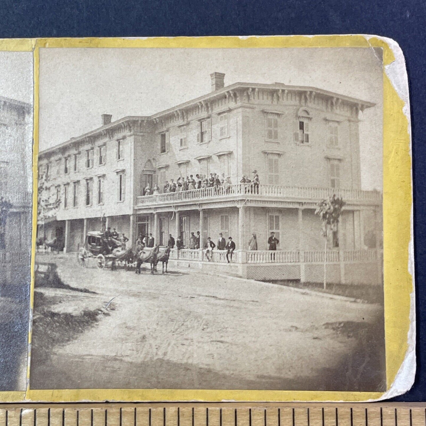 Whiting House Hotel Stereoview Wilton Town Hall NH Photo Card Antique c1872 X899