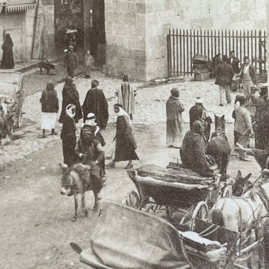 Antique 1899 Jaffa Gate Jerusalem Israel Palestine Stereoview Photo Card P1374