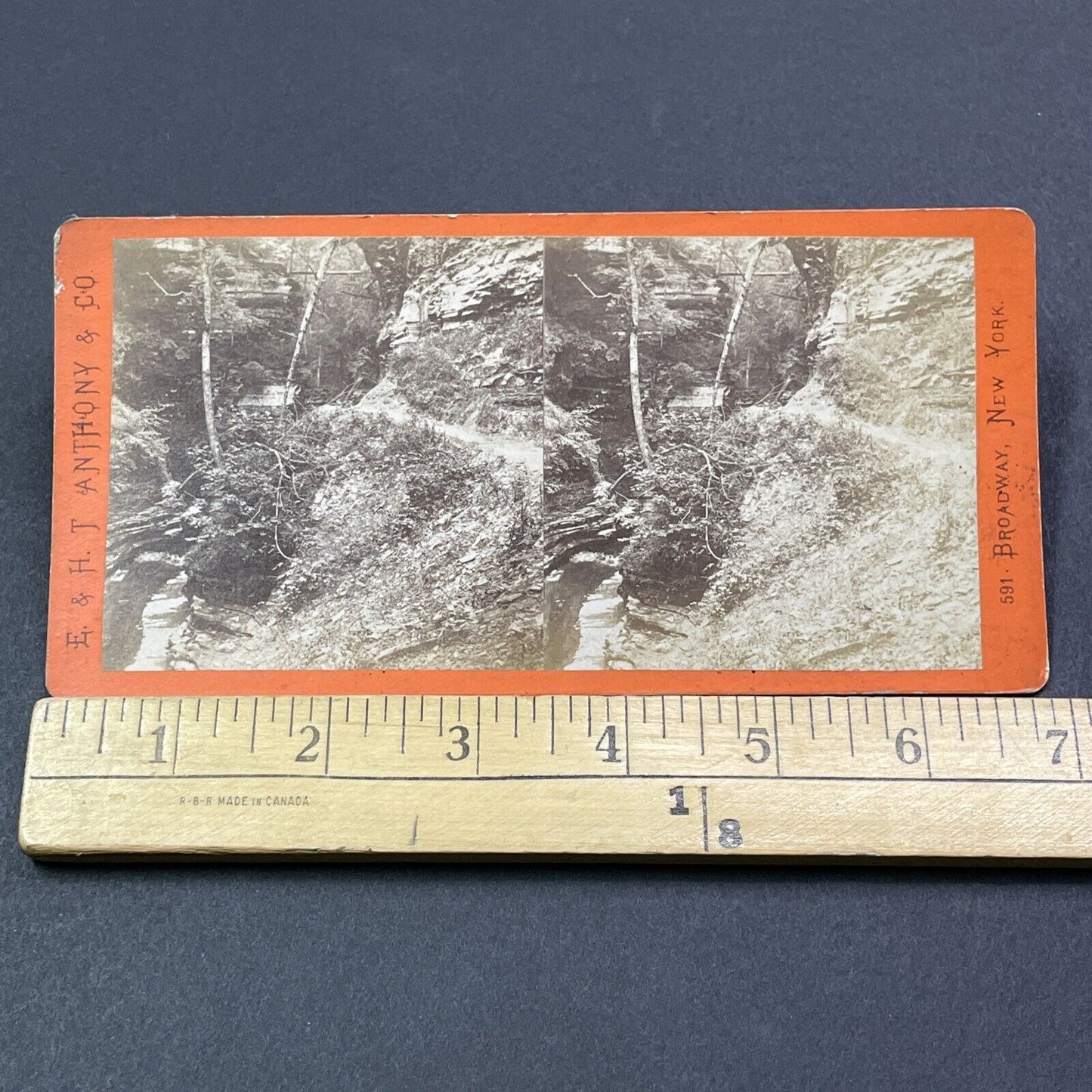 Antique 1860s Watkins Glen Before The Boardwalk NY Stereoview Photo Card V1916