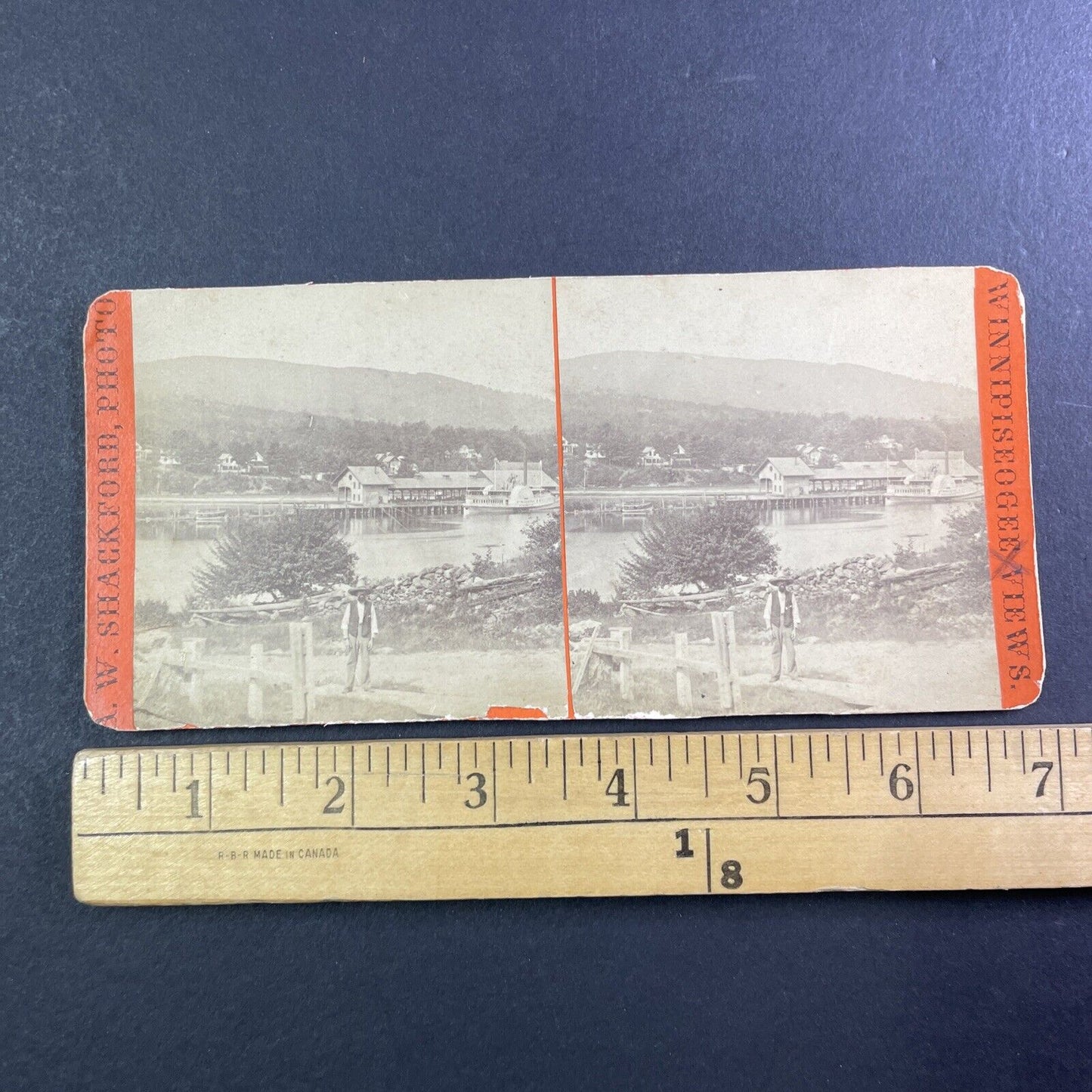 Side-Wheel Steamboat Stereoview Alton Bay New Hampshire Antique c1875 Y914