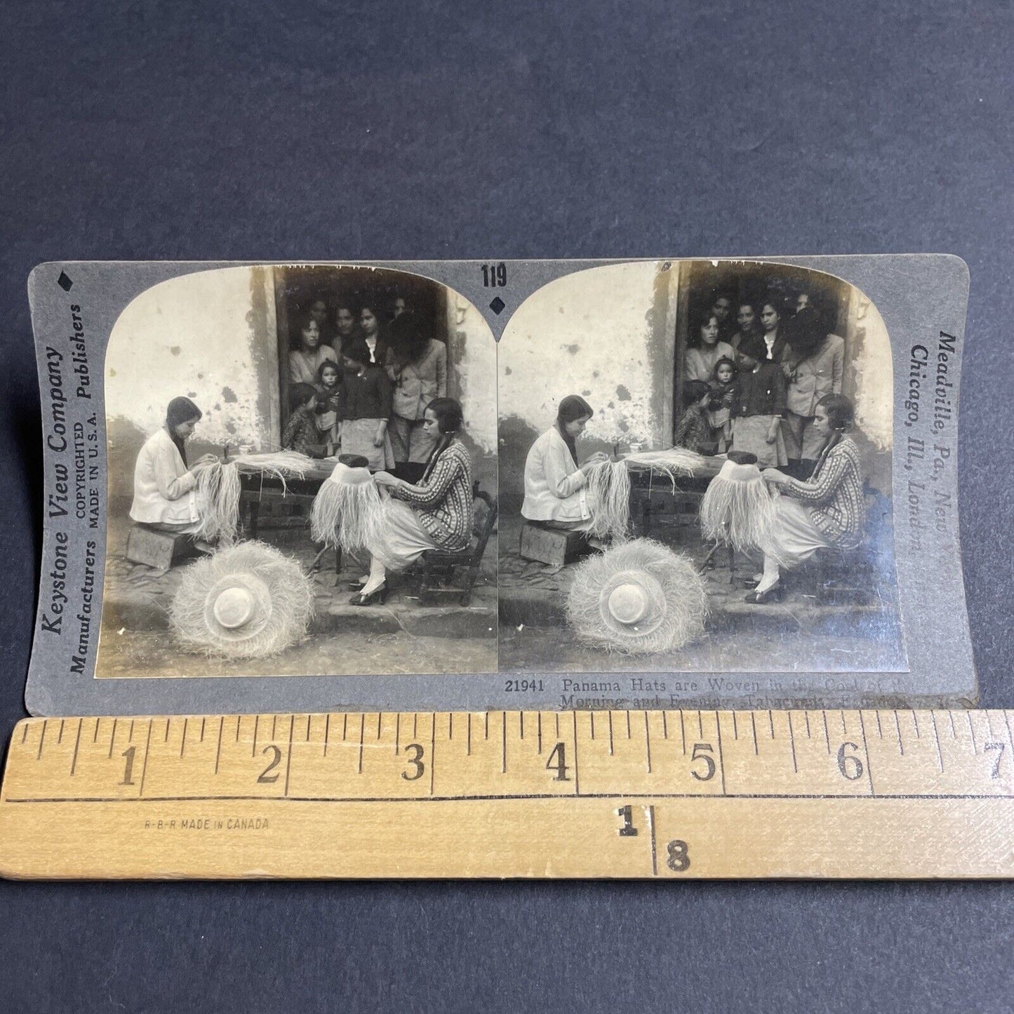 Antique 1920s Traditional Straw Hat Makers Panama Stereoview Photo Card P4909