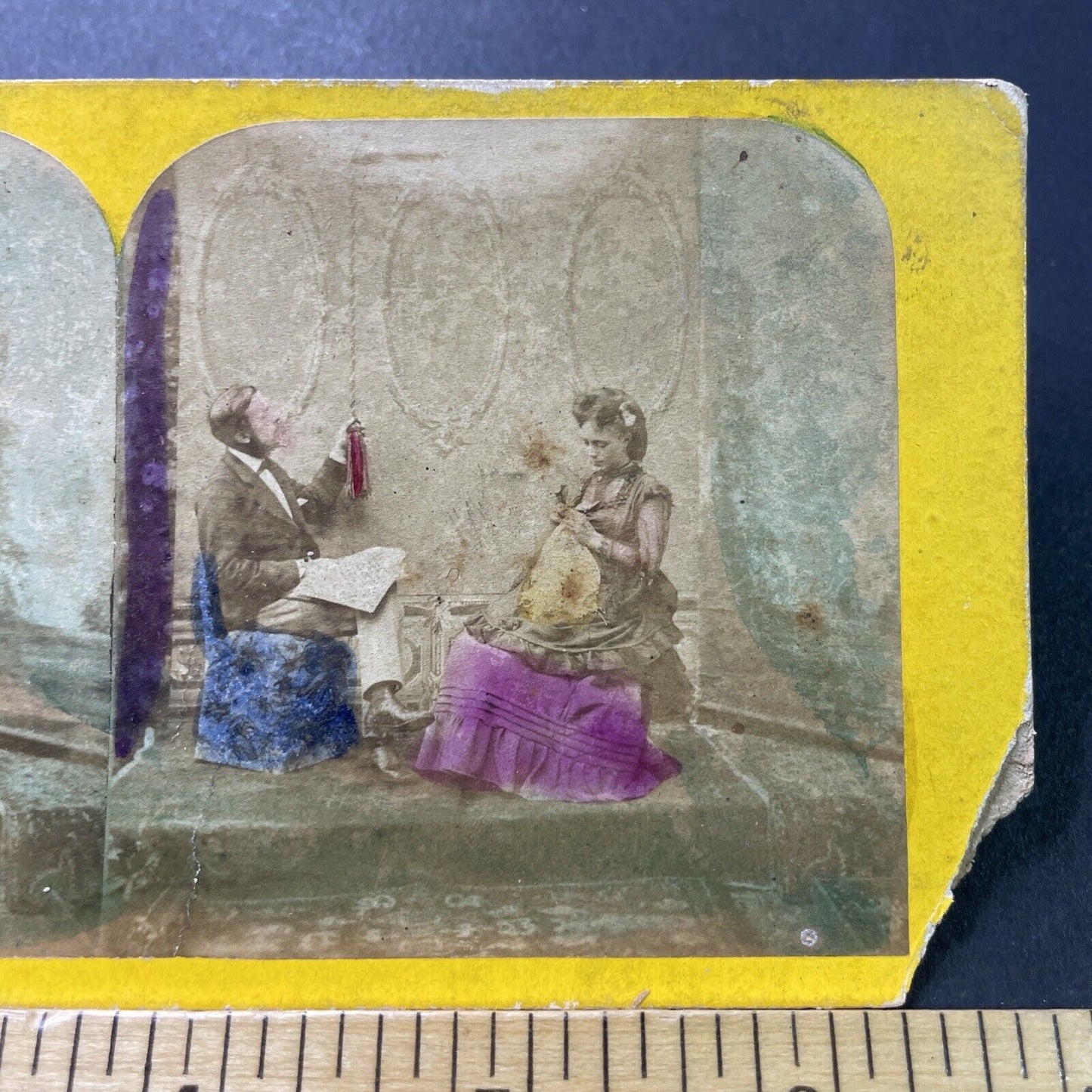 Antique 1850s Man And Woman Ring Maid For Tea Stereoview Photo Card P4006