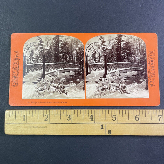 Niagara Falls Frozen Sister Island Bridge Stereoview George Curtis c1870 Y2450