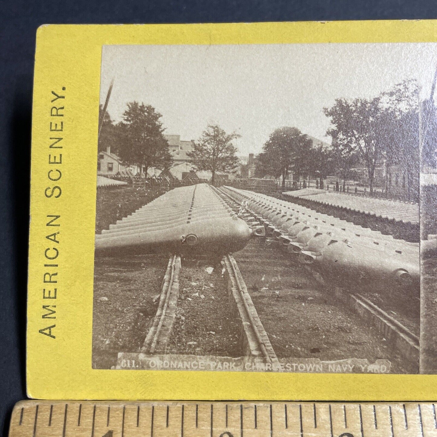 Antique 1870s US Navy Battleship Deck Canons Stereoview Photo Card P4895