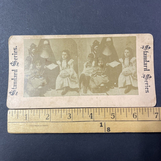 Nun Reads To Orphans In Convent Orphanage Stereoview Antique c1878 X1260