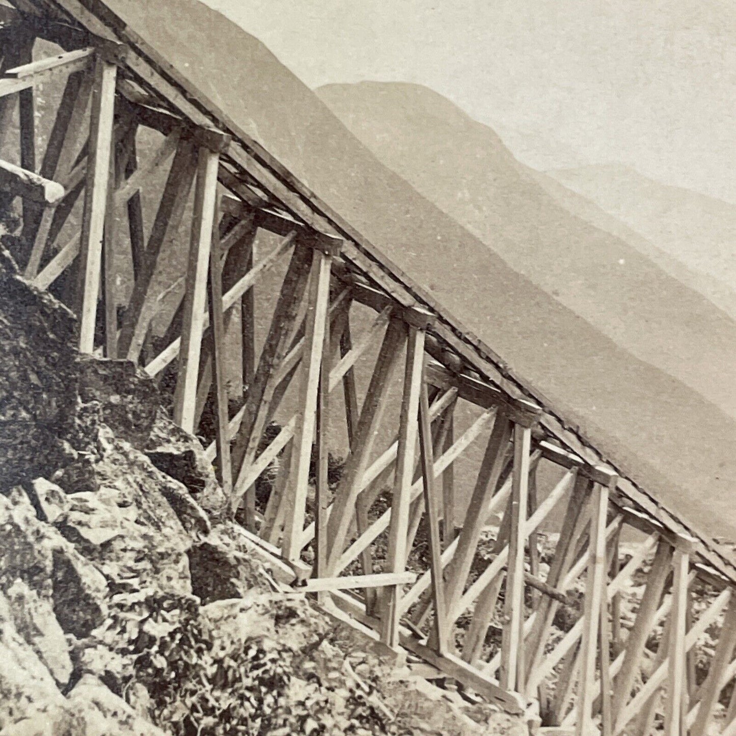 Mount Washington Railroad Bridge Construction Stereoview Antique c1868 X915