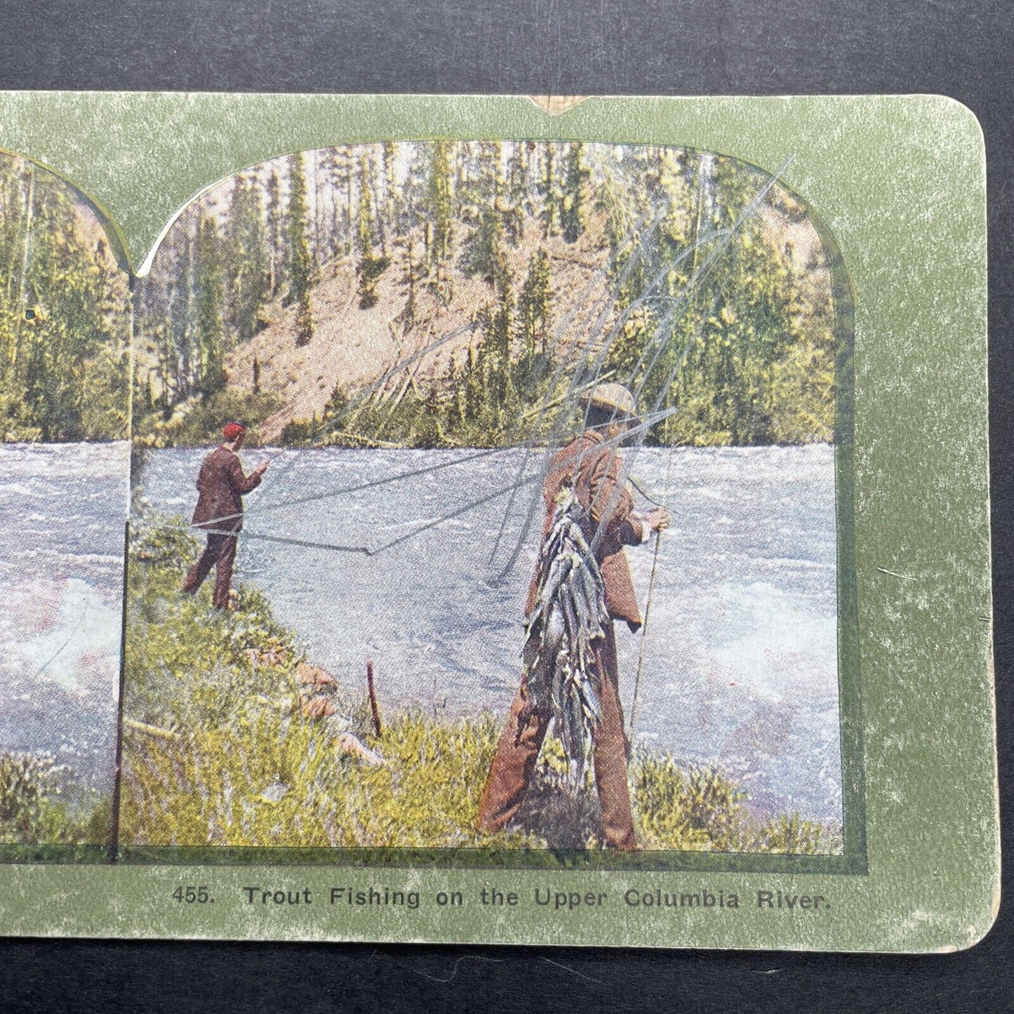 Antique 1899 Fishing Near Kettle Falls Washington Stereoview Photo Card P580-072