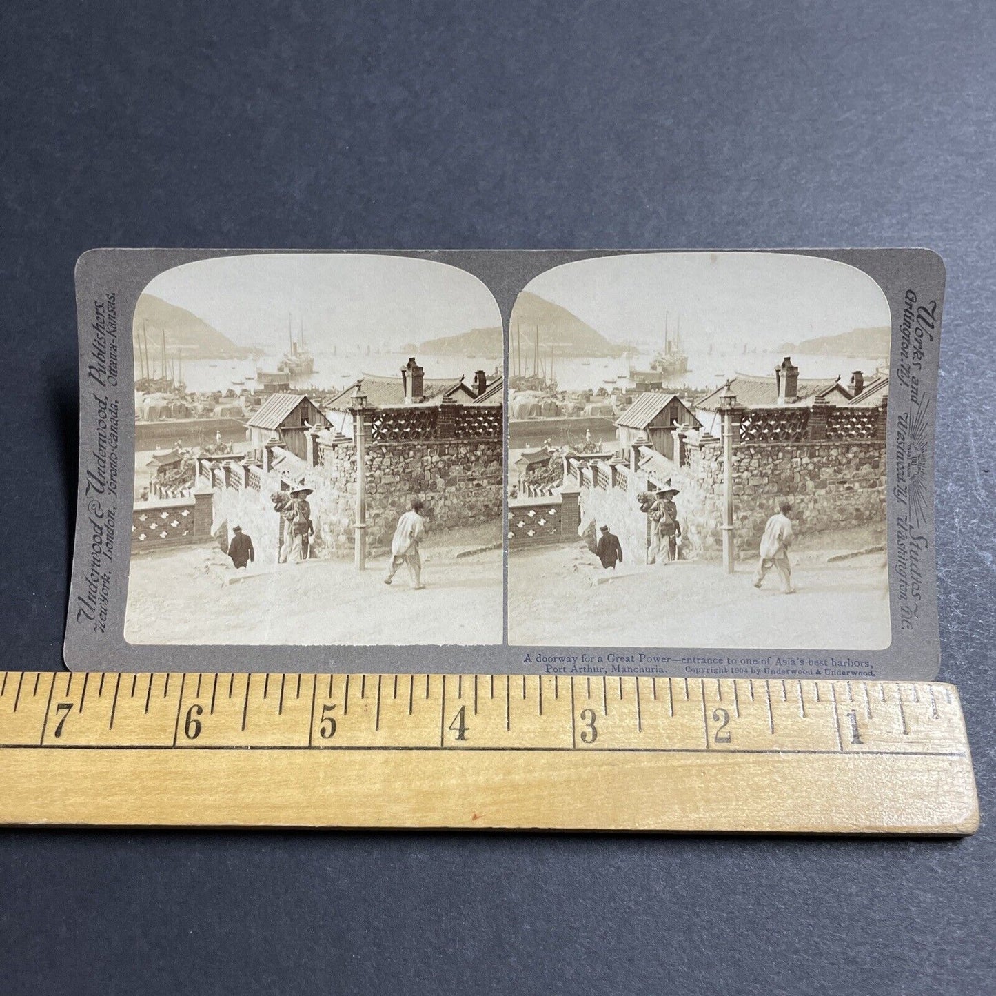 Antique 1904 Lushon Port City China Occupied By Japan Stereoview Photo Card 5617