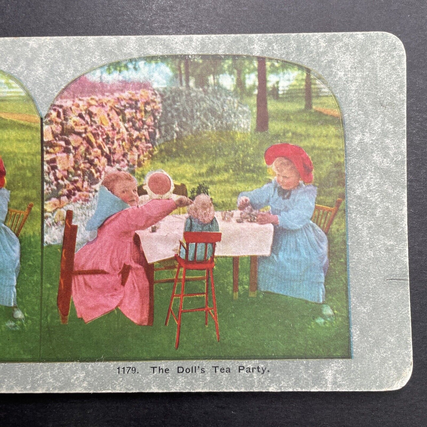 Antique 1898 Children Having A Tea Party With Toys Stereoview Photo Card P1216