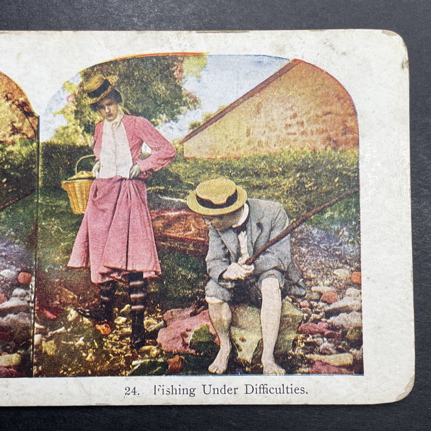 Antique 1906 Woman Seduces Fisherman Stereoview Photo Card P1194