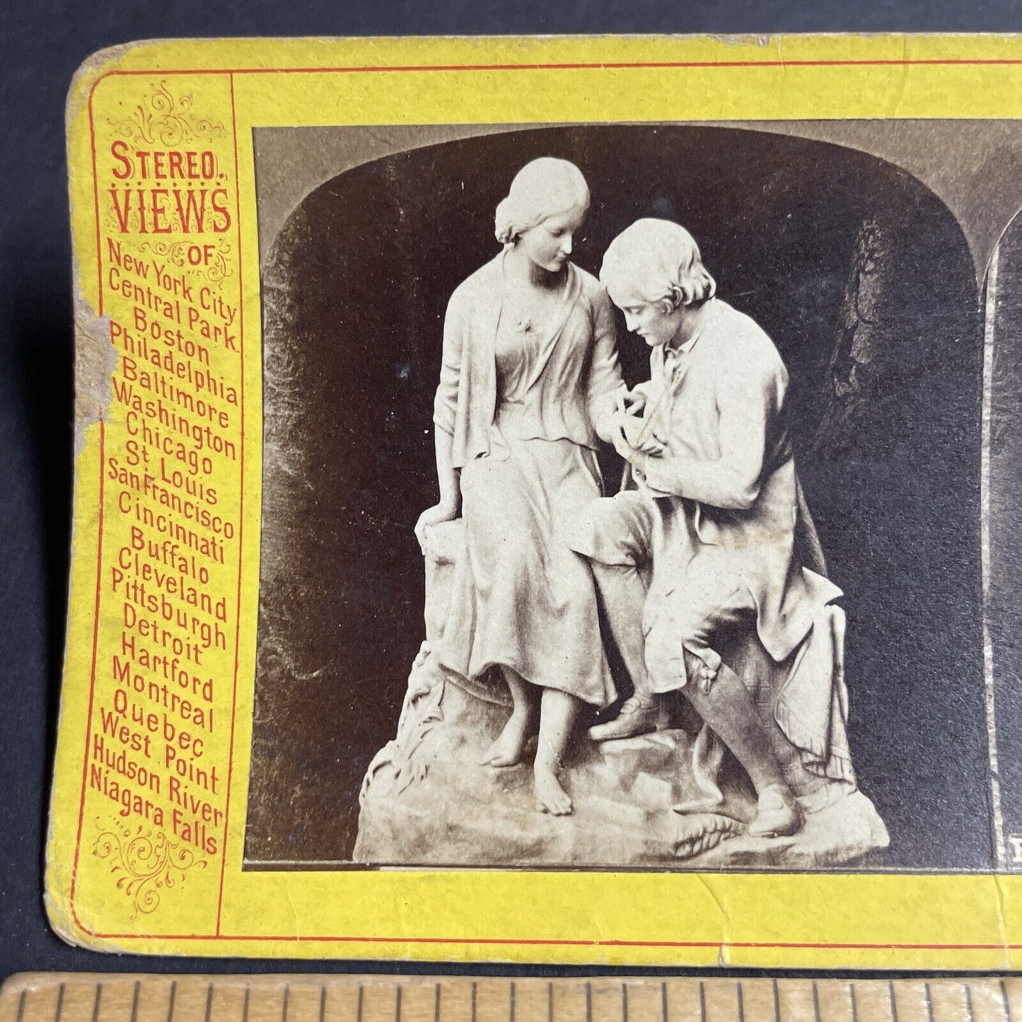 Antique 1870s Burns Highland Mary Marble Sculpture Stereoview Photo Card P4645