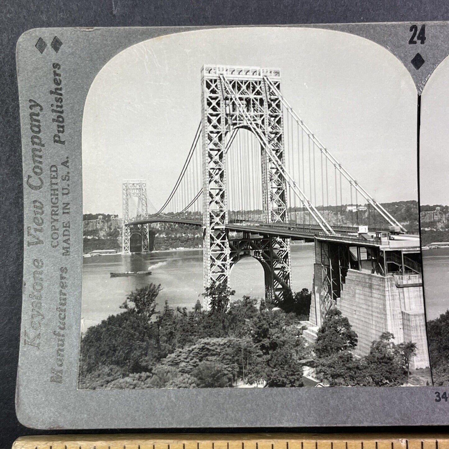 George Washington Bridge Manhattan Stereoview New York City Antique c1920s Y545