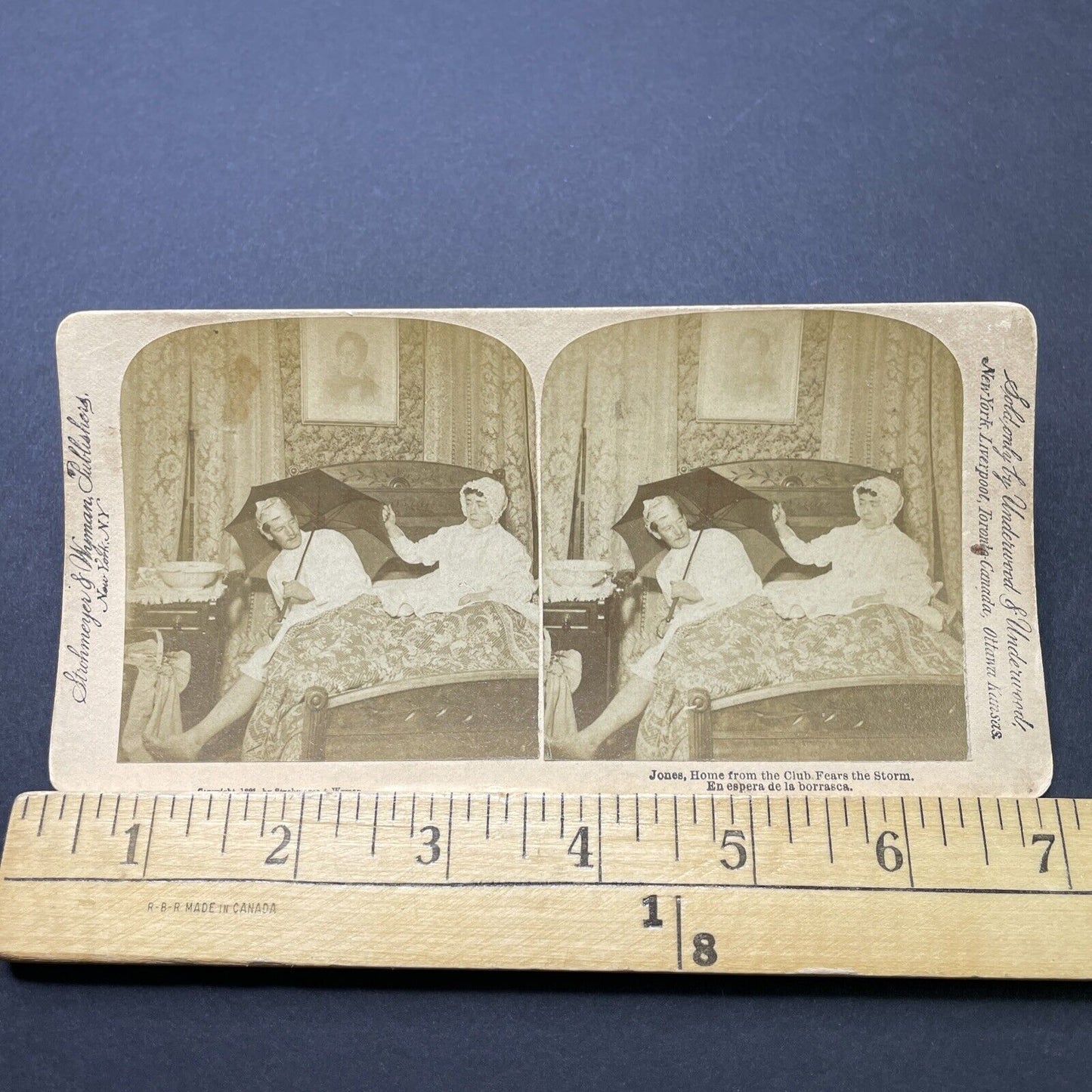 Antique 1891 Man Arrives Home Drunk To Bed Stereoview Photo Card P2540