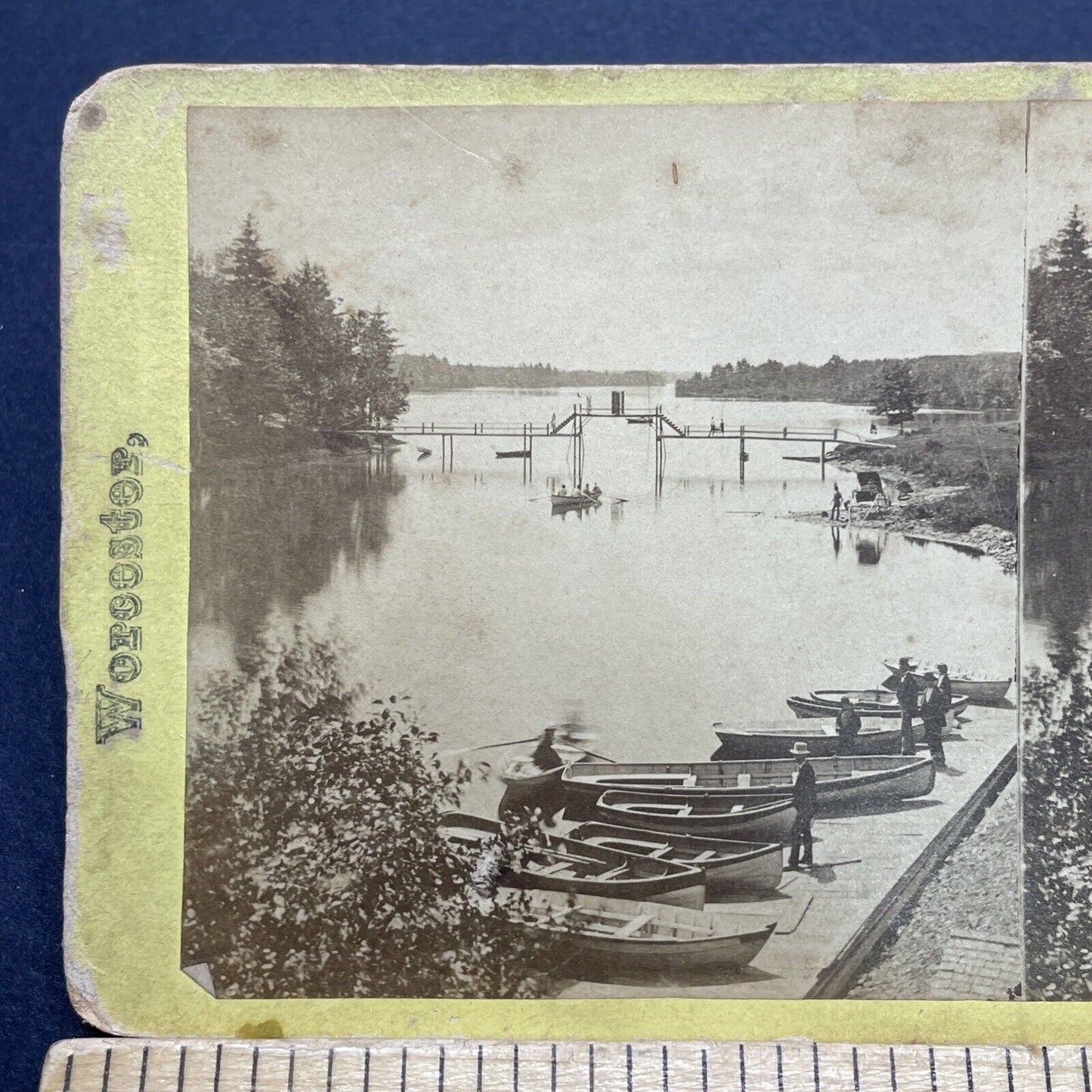 Antique 1870s Lake Quinsigamond Massachusetts Stereoview Photo Card V1717