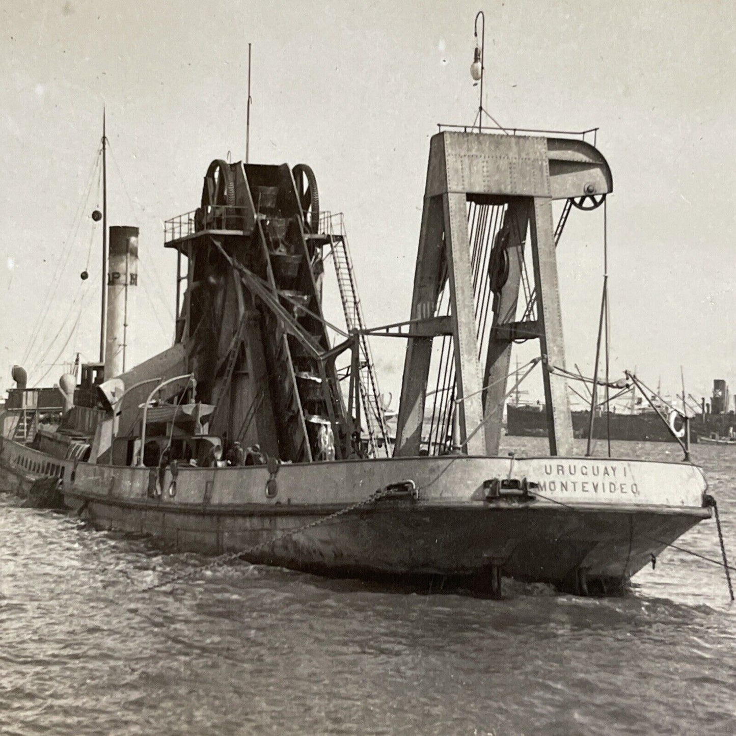 Antique 1910s Uruguay I Montevideo Dredging Ship Stereoview Photo Card P4463