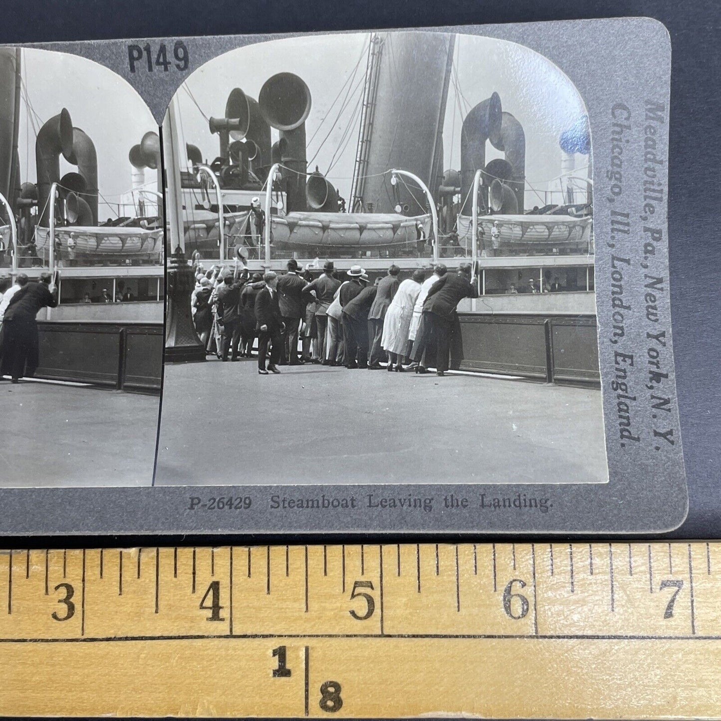 Antique 1908 Steamship Leaving Harbor In The USA Stereoview Photo Card P919