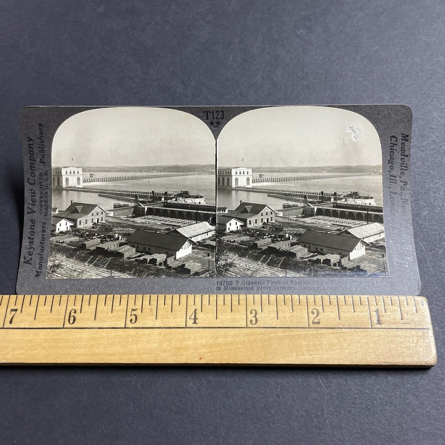 Antique 1910s Keokuk Iowa Hamilton Illinois River Dam Stereoview Photo Card 5043