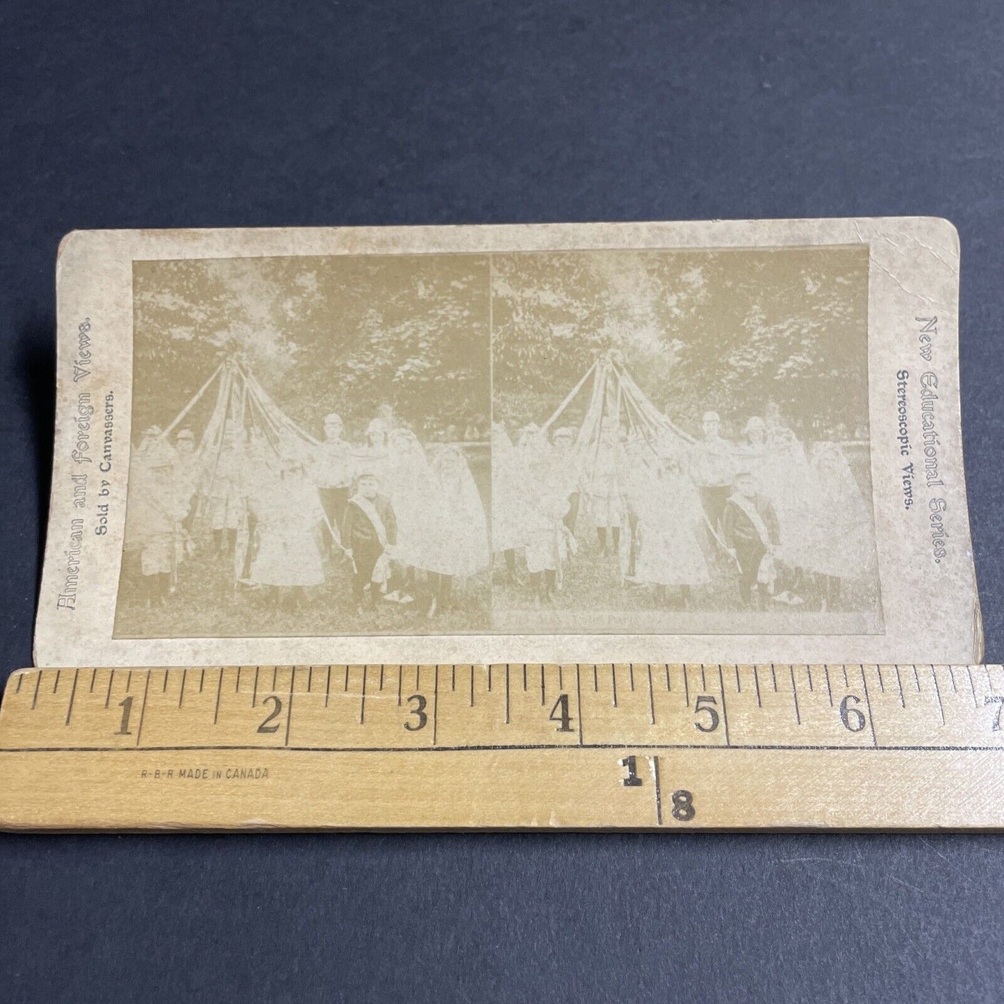 Antique 1870s Children Dance Around A Maypole Stereoview Photo Card P4714