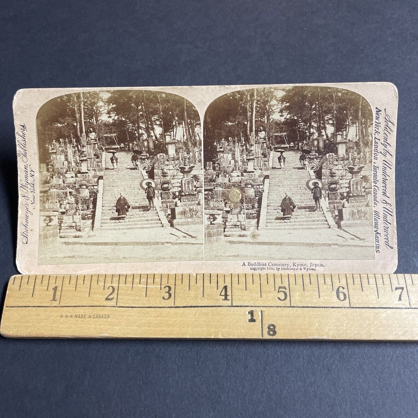 Antique 1896 Buddhist Temple Cemetery Kyoto Japan Stereoview Photo Card P4224